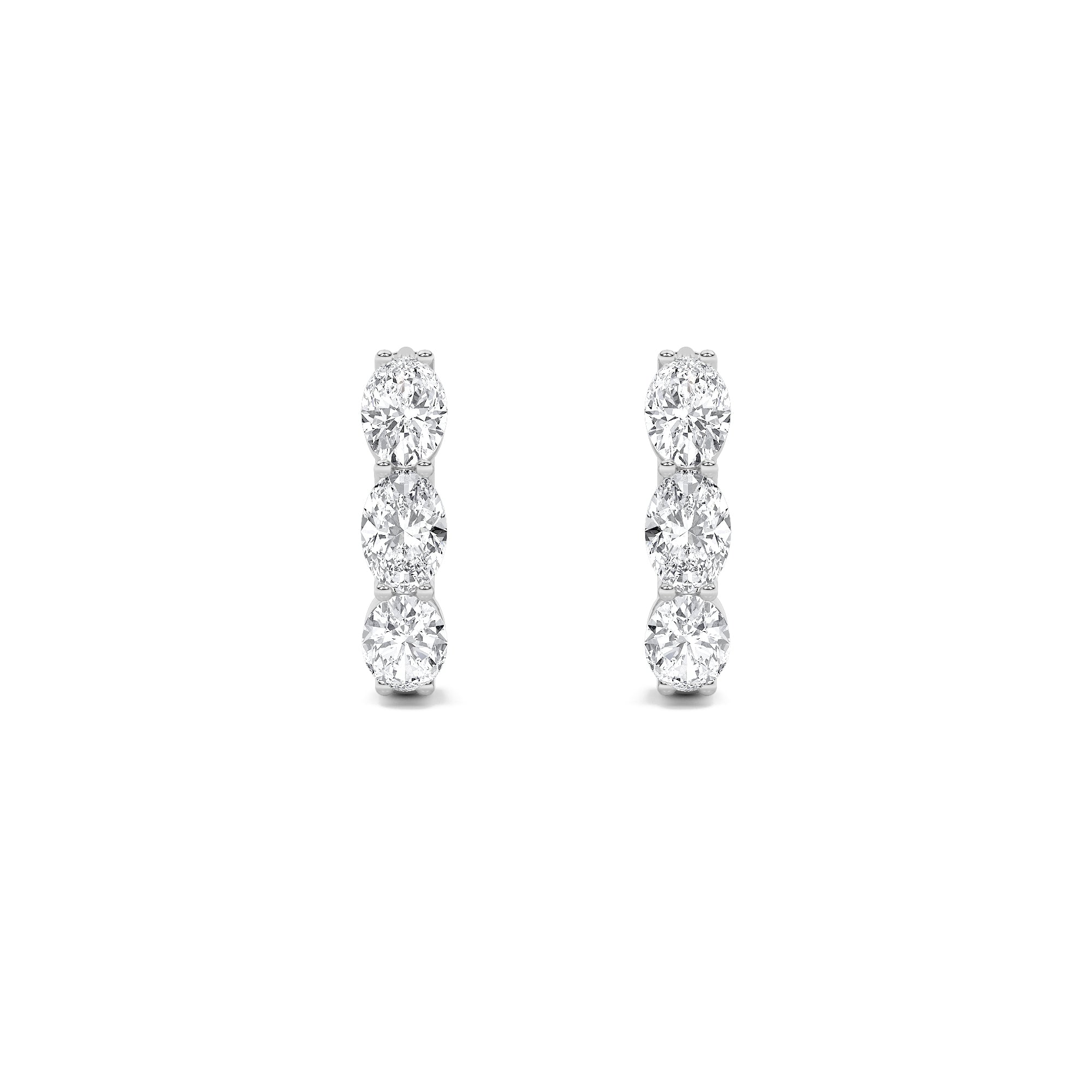 3CTW Oval Shaped Lab Grown Diamond (F/VS) Three Stone Huggie Earrings in 14K Gold