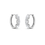 3CTW Oval Shaped Lab Grown Diamond (G/VS) Three Stone Huggie Earrings in 14K Gold