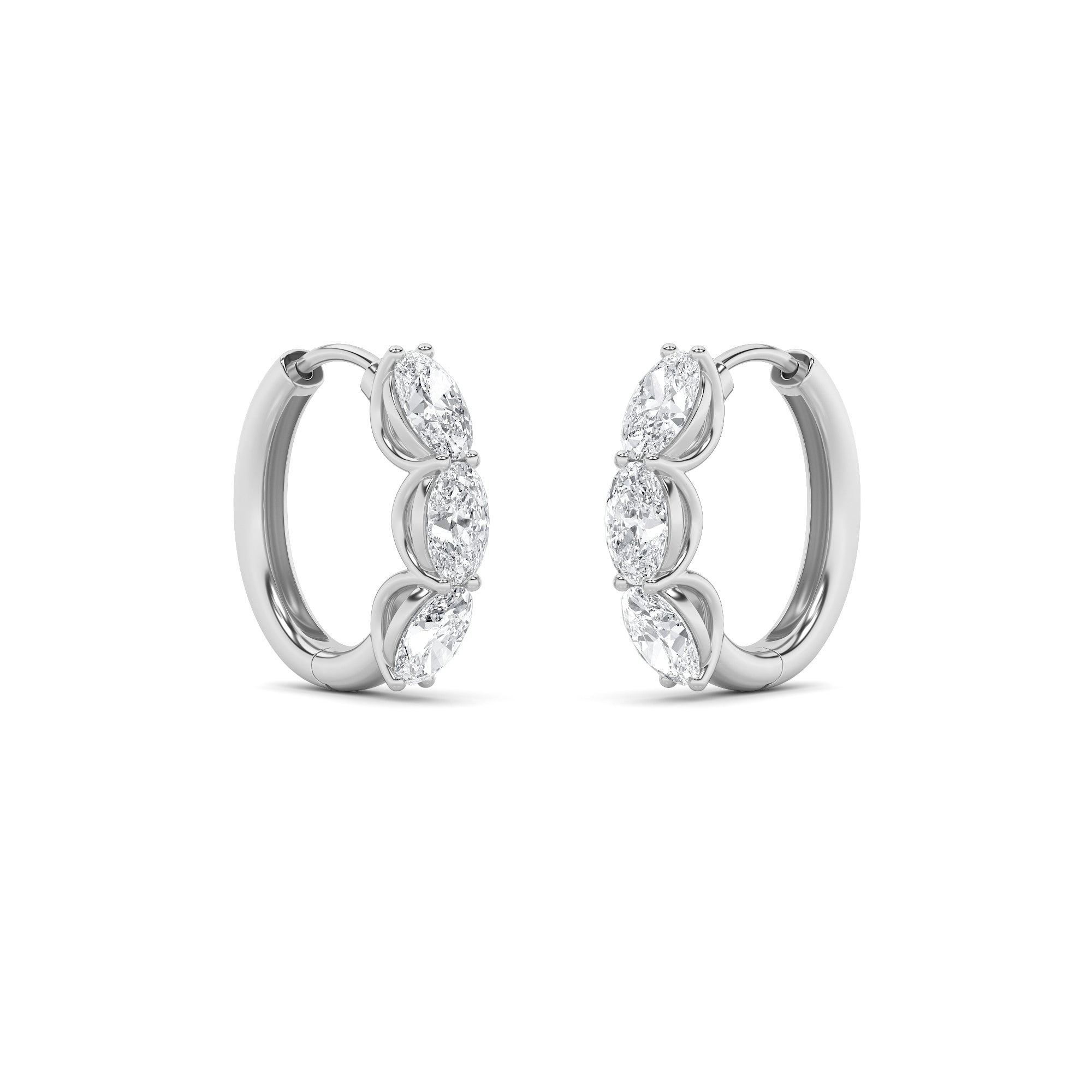 3CTW Oval Shaped Lab Grown Diamond (G/VS) Three Stone Huggie Earrings in 14K Gold