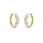 3CTW Oval Shaped Lab Grown Diamond (G/VS) Three Stone Huggie Earrings in 14K Gold