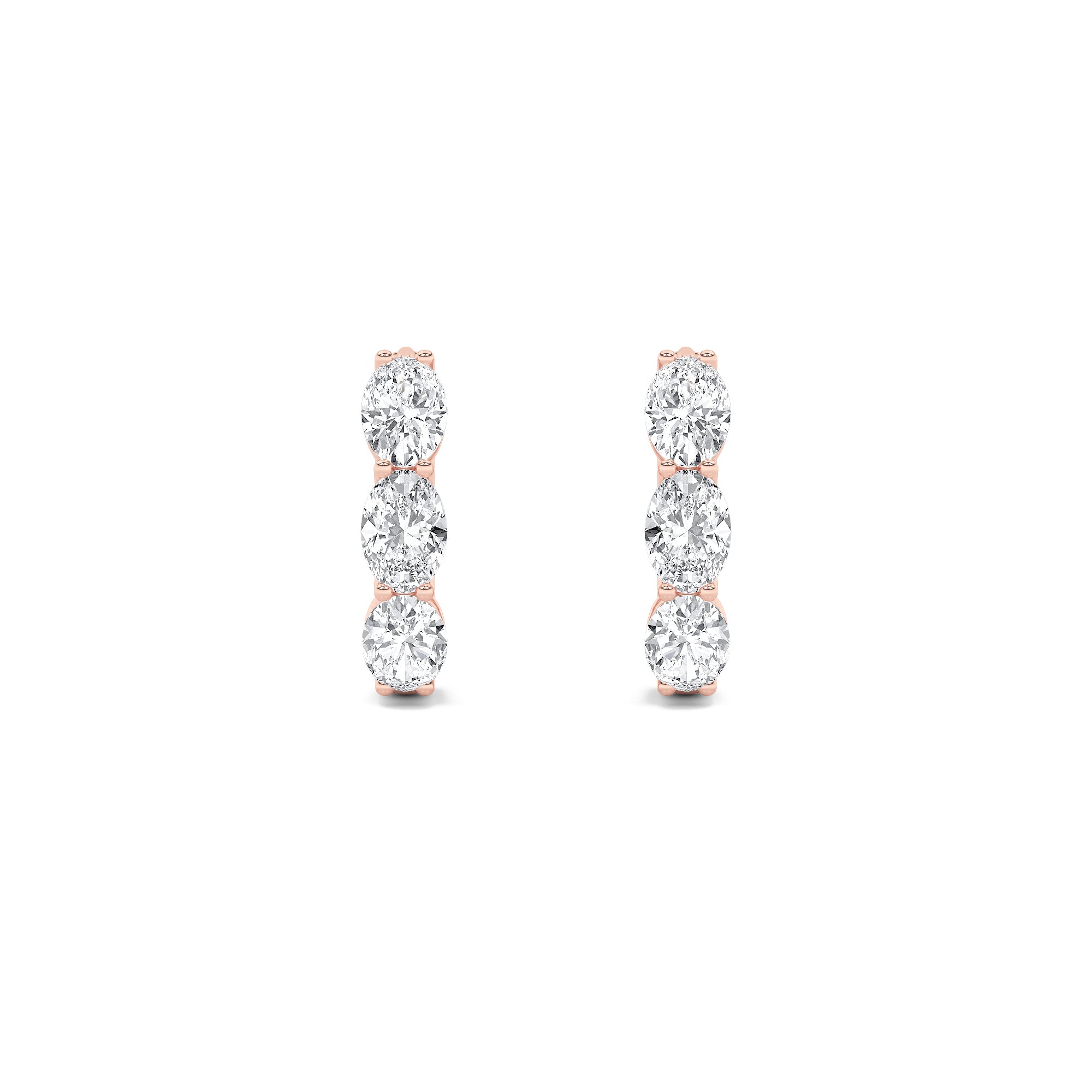 3CTW Oval Shaped Lab Grown Diamond (F/VS) Three Stone Huggie Earrings in 14K Gold
