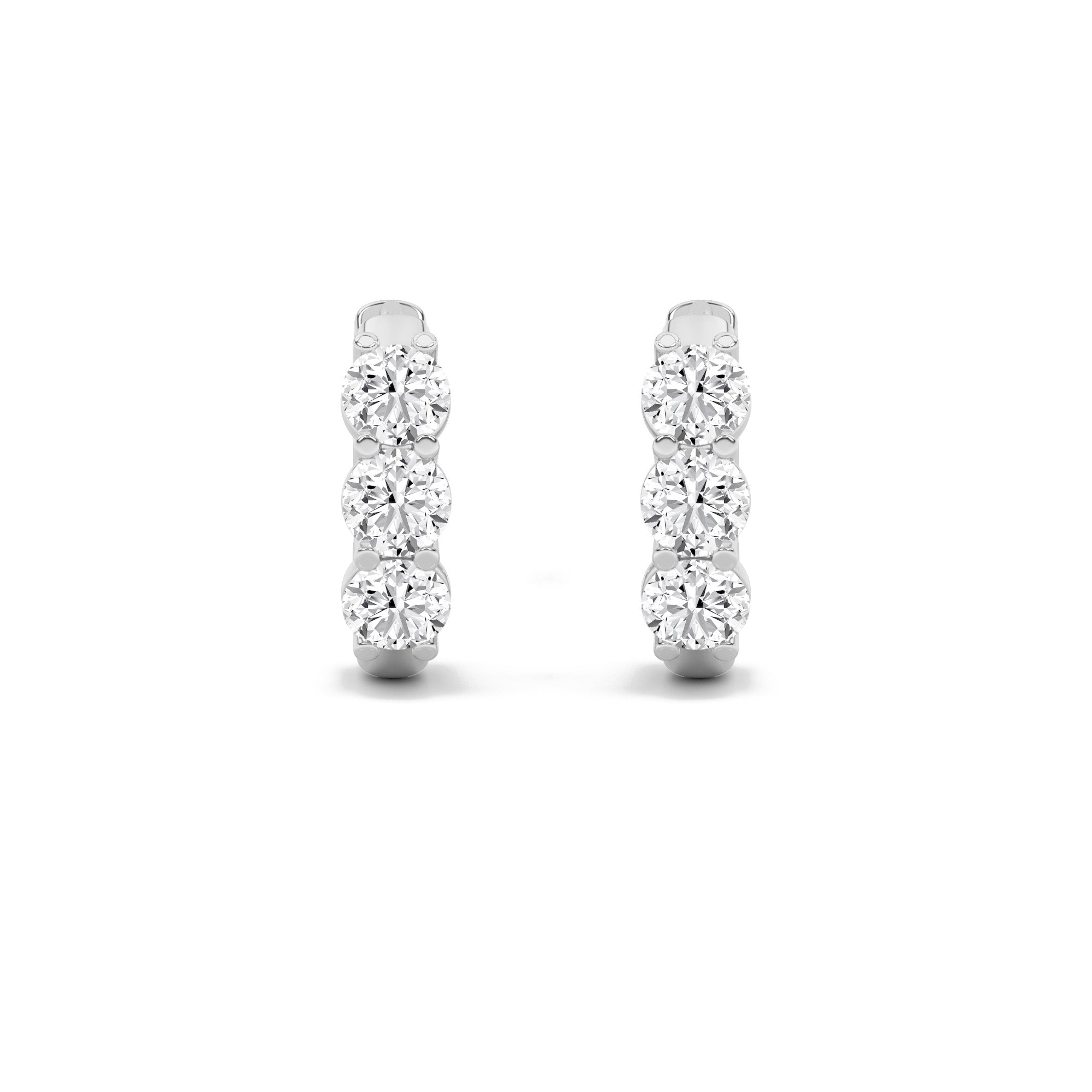 2CTW Round Shaped Lab Grown Diamond (F/VS) Three Stone Huggie Earrings in 14K Gold