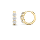 2CTW Round Shaped Lab Grown Diamond (F/VS) Three Stone Huggie Earrings in 14K Gold