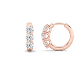 2CTW Round Shaped Lab Grown Diamond (F/VS) Three Stone Huggie Earrings in 14K Gold