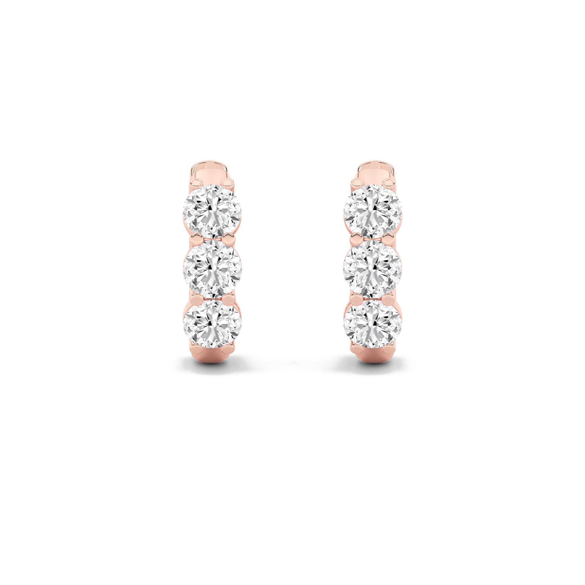 2CTW Round Shaped Lab Grown Diamond (F/VS) Three Stone Huggie Earrings in 14K Gold