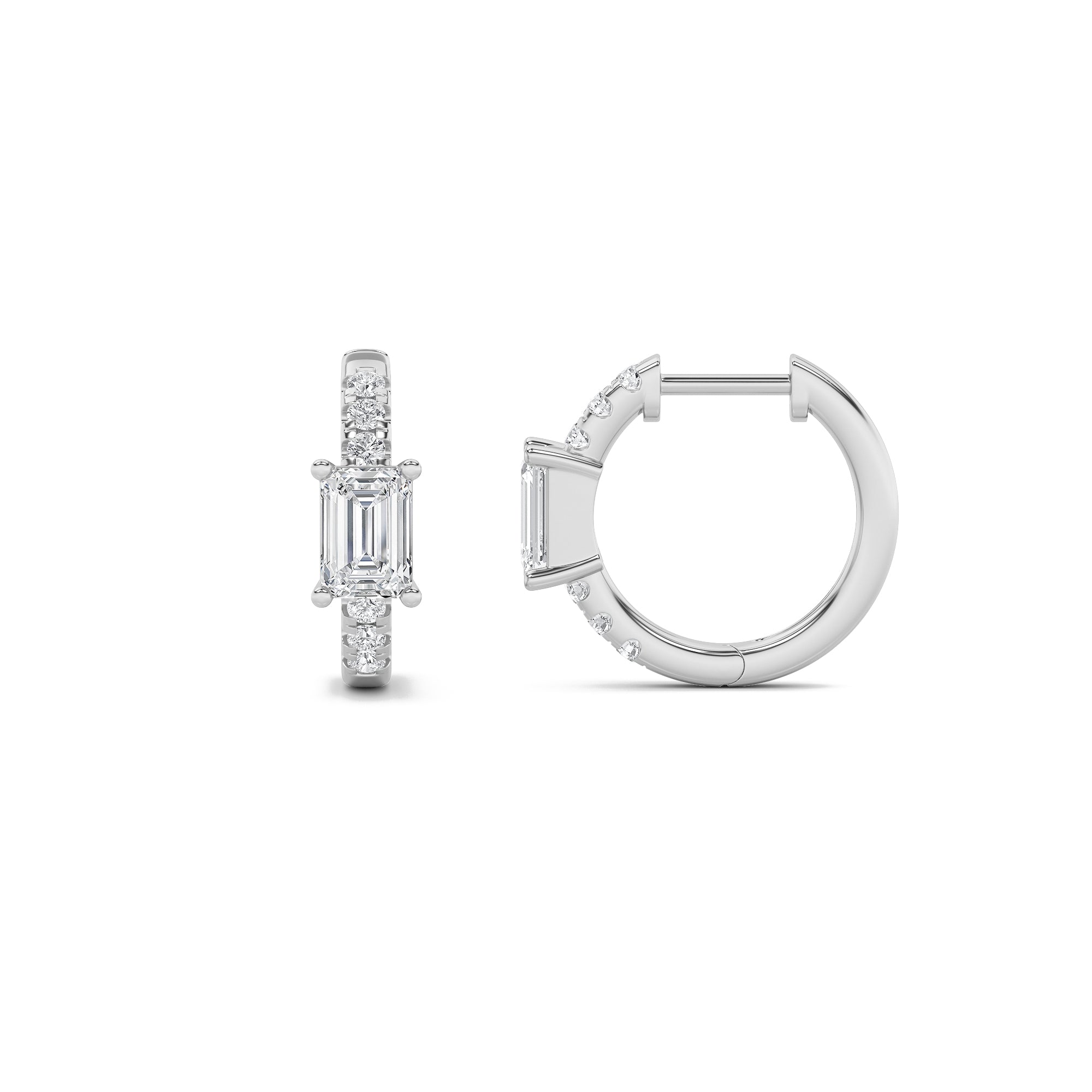1.5CTW Emerald Shaped Lab Grown Diamond (F/VS) Solitare Accent Huggie Earrings in 10K Gold