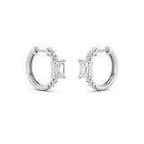 1.5CTW Emerald Shaped Lab Grown Diamond (F/VS) Solitare Accent Huggie Earrings in 10K Gold