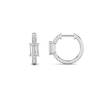 1.5CTW Emerald Shaped Lab Grown Diamond (G/VS) Solitare Accent Huggie Earrings in 14K Gold