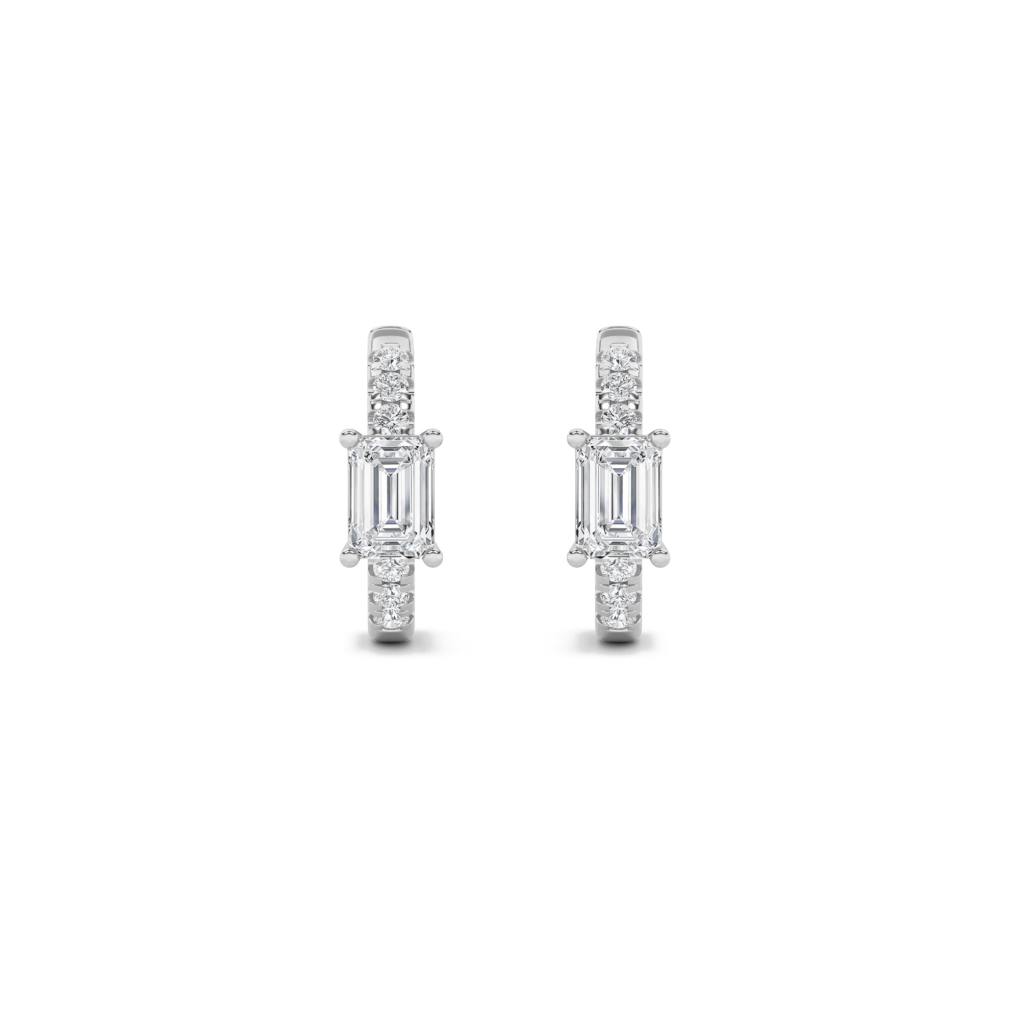 1.5CTW Emerald Shaped Lab Grown Diamond (G/VS) Solitare Accent Huggie Earrings in 14K Gold