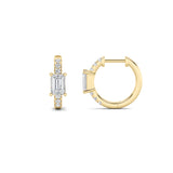 1.5CTW Emerald Shaped Lab Grown Diamond (F/VS) Accented Huggie Earrings in 14K Yellow Gold