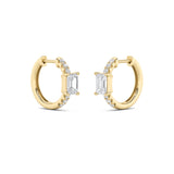 1.5CTW Emerald Shaped Lab Grown Diamond (F/VS) Accented Huggie Earrings in 14K Yellow Gold