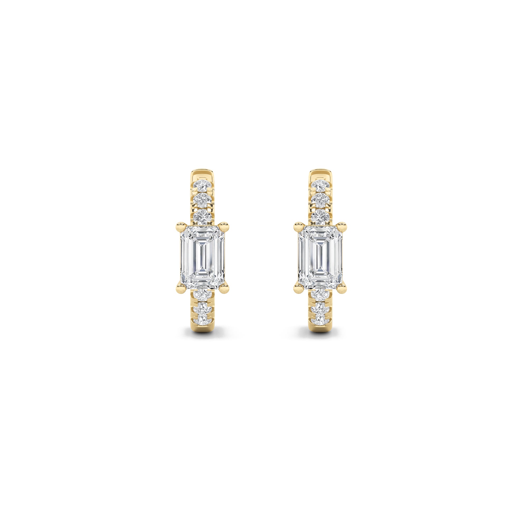 1.5CTW Emerald Shaped Lab Grown Diamond (F/VS) Accented Huggie Earrings in 14K Yellow Gold