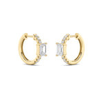 1.5CTW Emerald Shaped Lab Grown Diamond (G/VS) Solitare Accent Huggie Earrings in 14K Gold