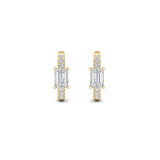 1.5CTW Emerald Shaped Lab Grown Diamond (G/VS) Solitare Accent Huggie Earrings in 14K Gold