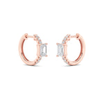 1.5CTW Emerald Shaped Lab Grown Diamond (F/VS) Solitare Accent Huggie Earrings in 14K Gold
