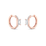 1.5CTW Emerald Shaped Lab Grown Diamond (F/VS) Solitare Accent Huggie Earrings in 14K Gold
