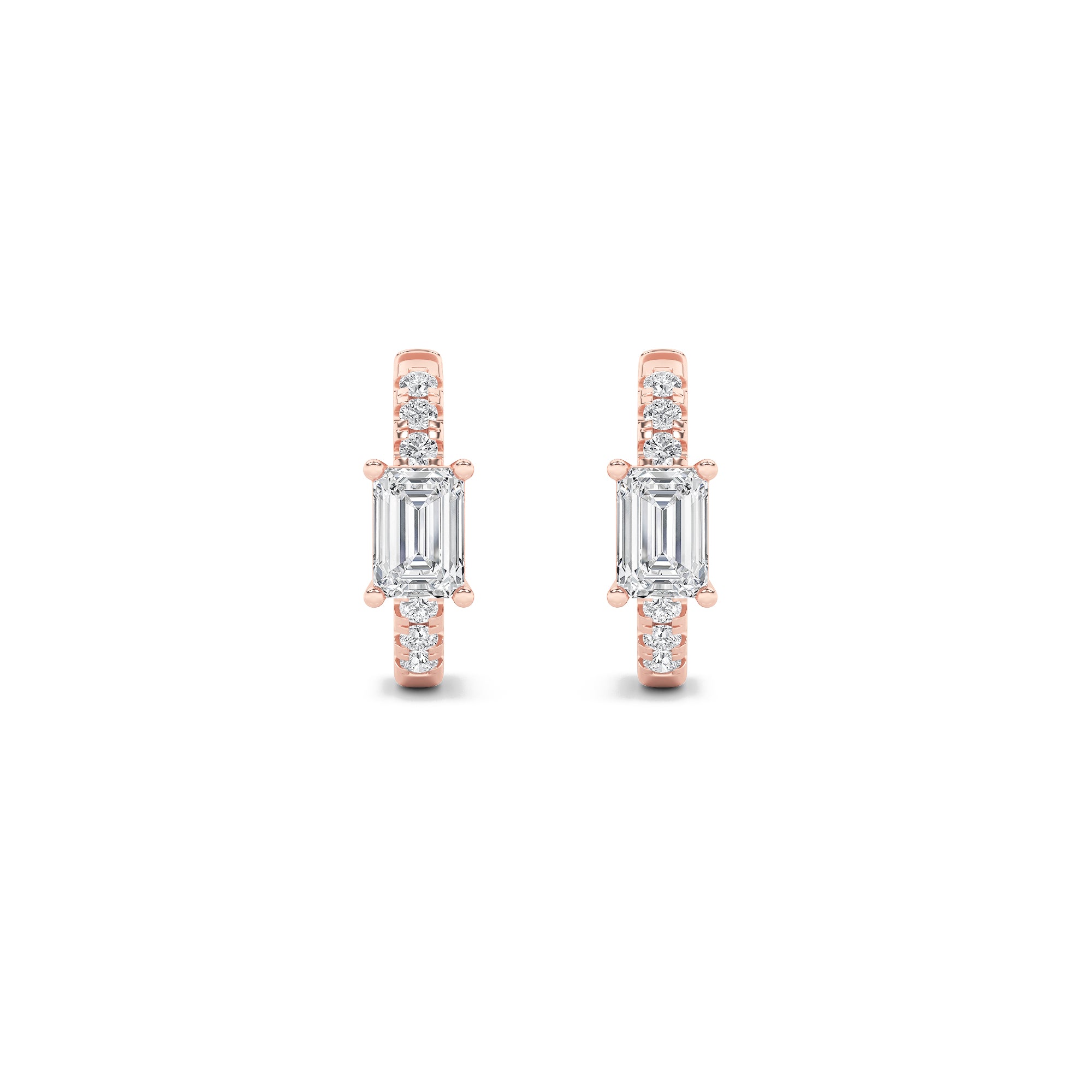 1.5CTW Emerald Shaped Lab Grown Diamond (F/VS) Solitare Accent Huggie Earrings in 14K Gold