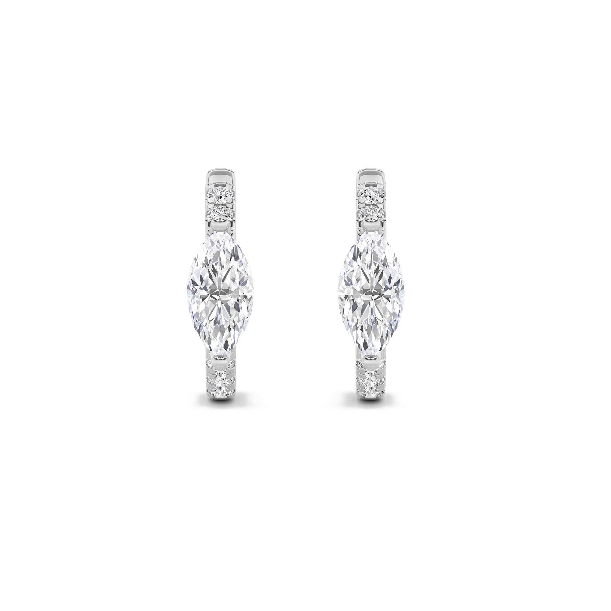 1.5CTW Marquise Shaped Lab Grown Diamond (F/VS) Solitare Accent Huggie Earrings in 10K Gold