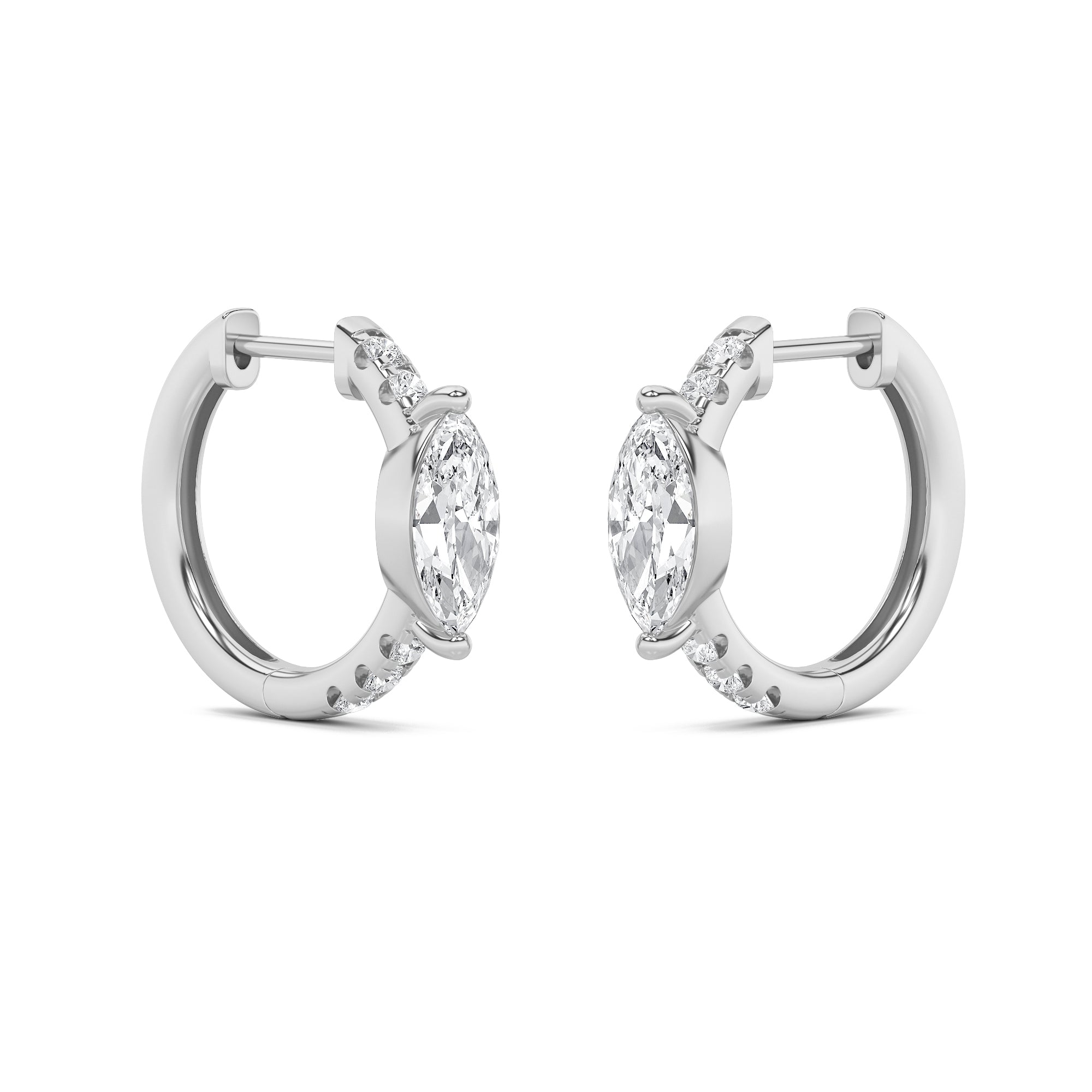 1.5CTW Marquise Shaped Lab Grown Diamond (F/VS) Solitare Accent Huggie Earrings in 10K Gold