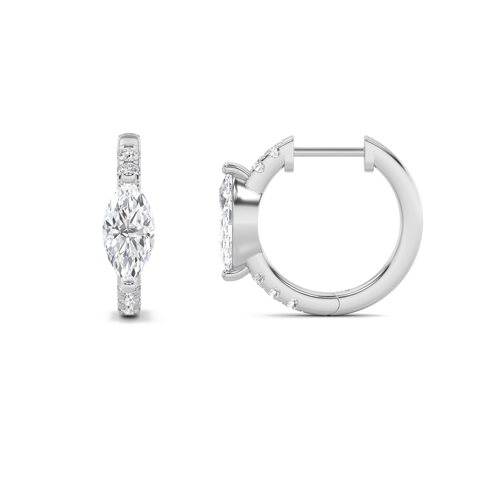 1.5CTW Marquise Shaped Lab Grown Diamond (G/VS) Solitare Accent Huggie Earrings in 14K Gold