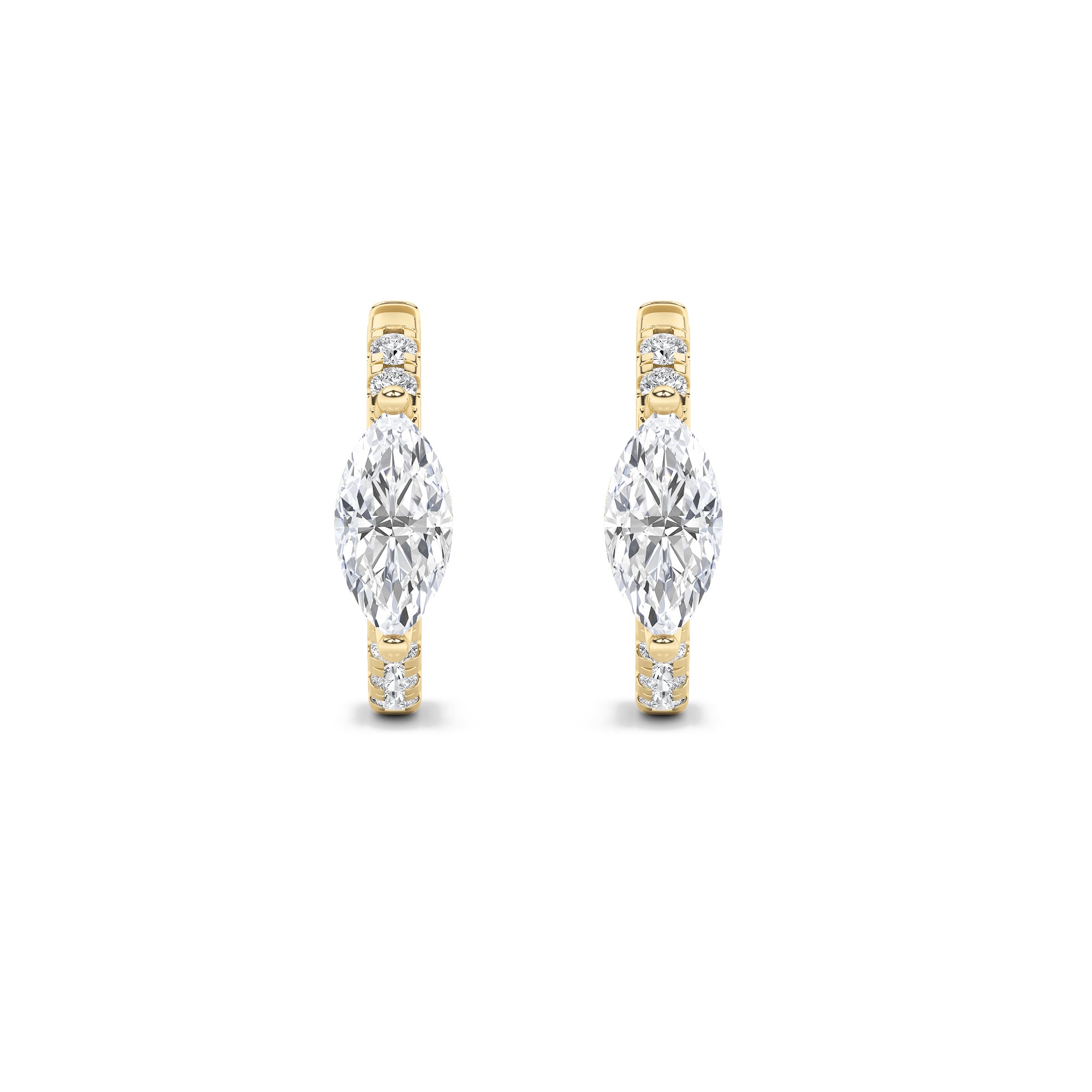 1.5CTW Marquise Shaped Lab Grown Diamond (G/VS) Solitare Accent Huggie Earrings in 14K Gold