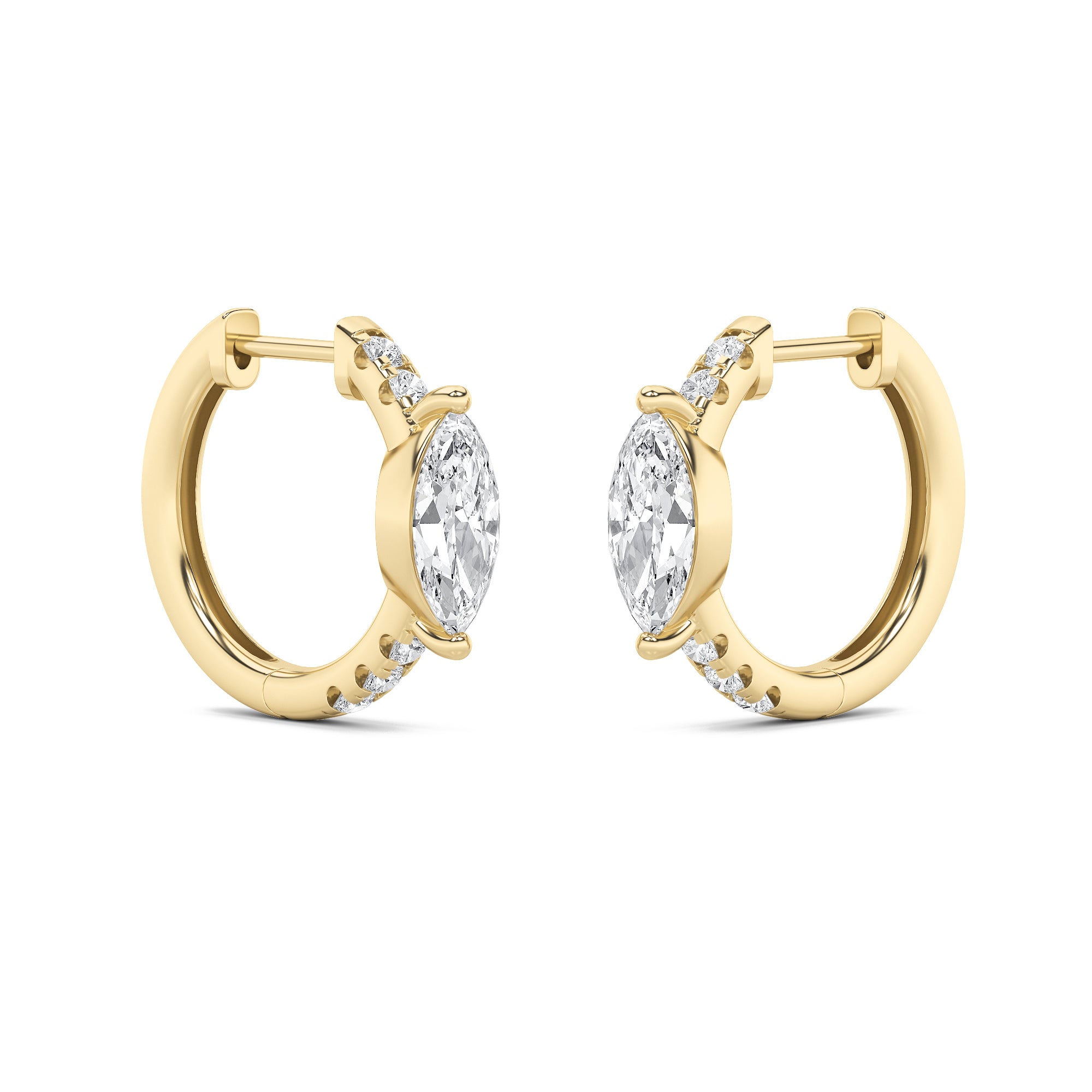 1.5CTW Marquise Shaped Lab Grown Diamond (G/VS) Solitare Accent Huggie Earrings in 14K Gold