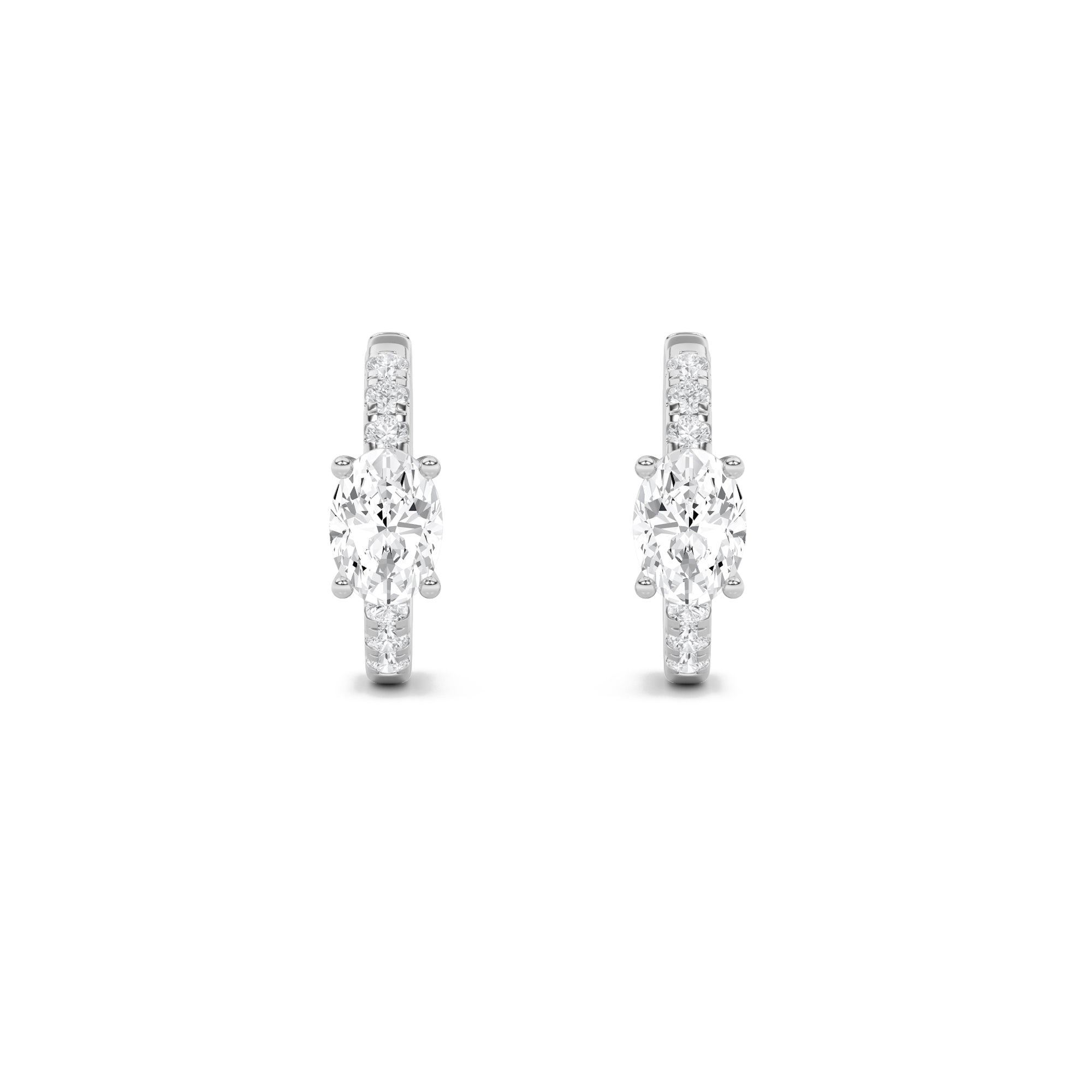 1.5CTW Oval Shaped Lab Grown Diamond (F/VS) Solitare Accent Huggie Earrings in 14K Gold