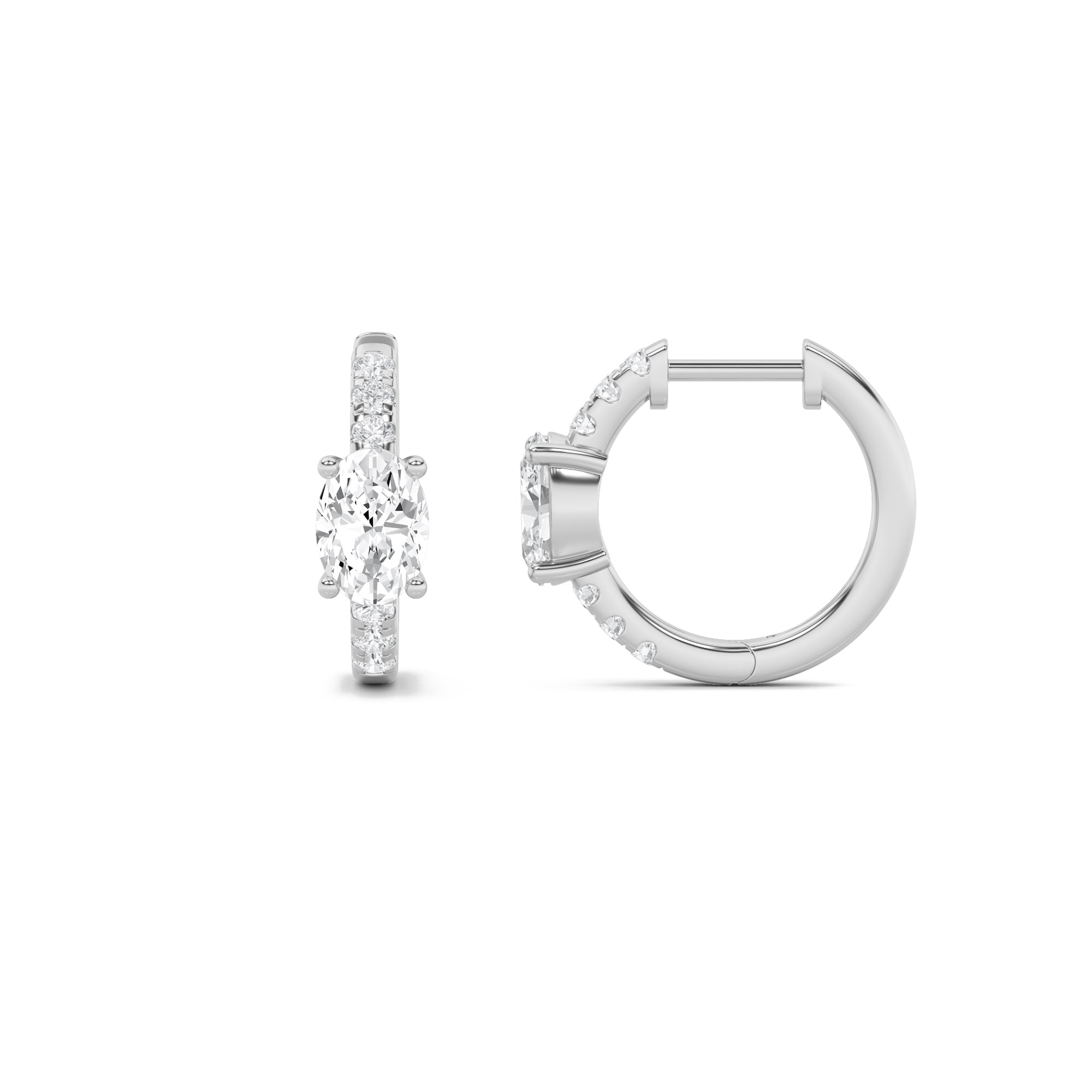 1.5Cttw Oval Shaped Lab Grown Diamond (F/VVS) Solitare Accent Huggie Earrings in 14K Gold