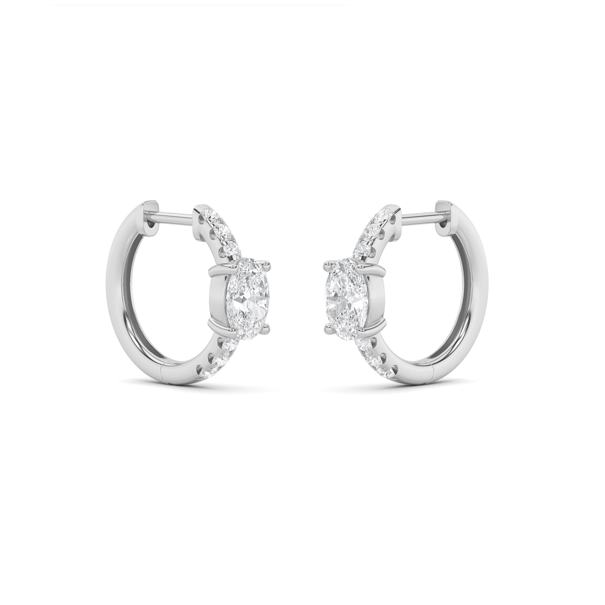 1.5Cttw Oval Shaped Lab Grown Diamond (F/VVS) Solitare Accent Huggie Earrings in 14K Gold