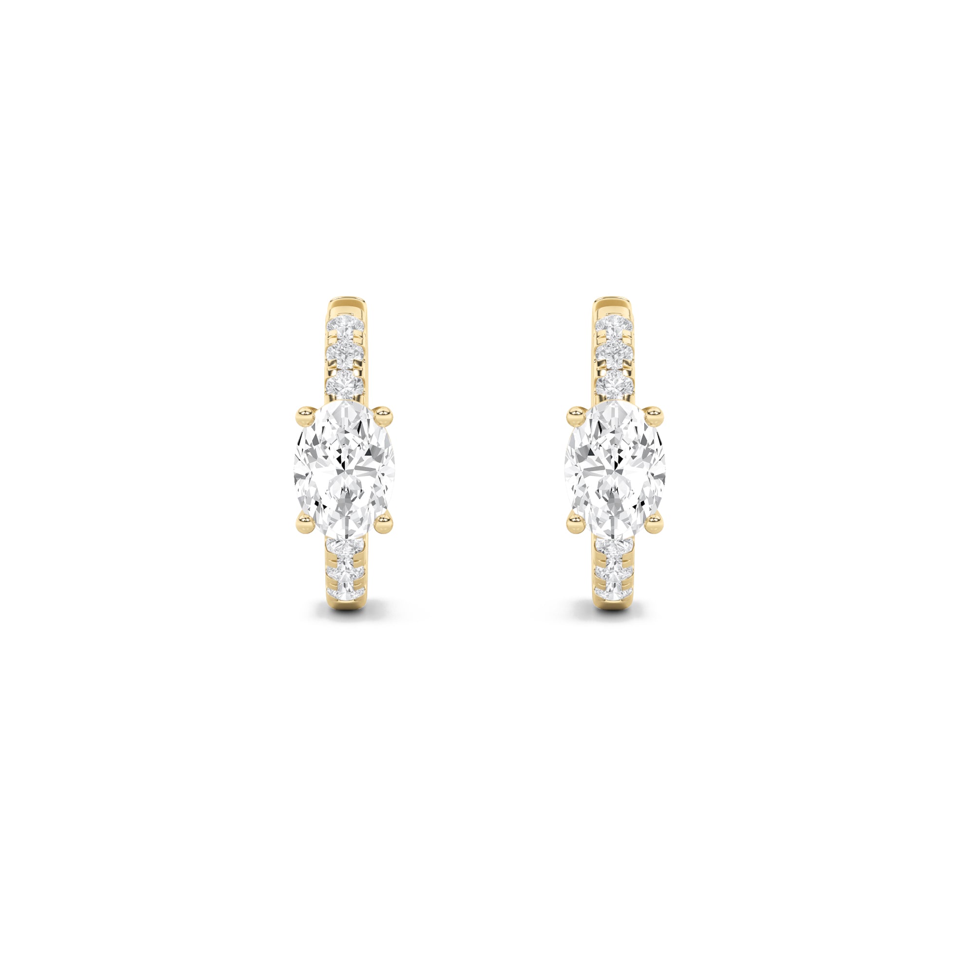 1.5CTW Oval Shaped Lab Grown Diamond (F/VS) Solitare Accent Huggie Earrings in 14K Gold