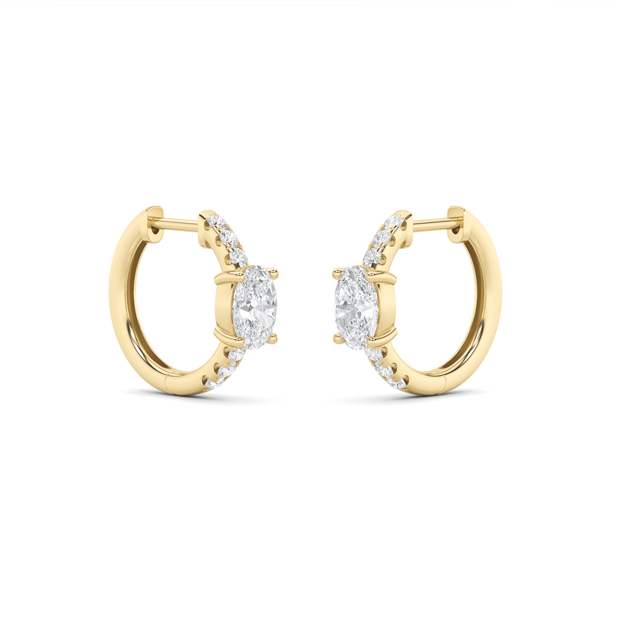 1.5CTW Oval Shaped Lab Grown Diamond (G/VS) Solitare Accent Huggie Earrings in 14K Gold