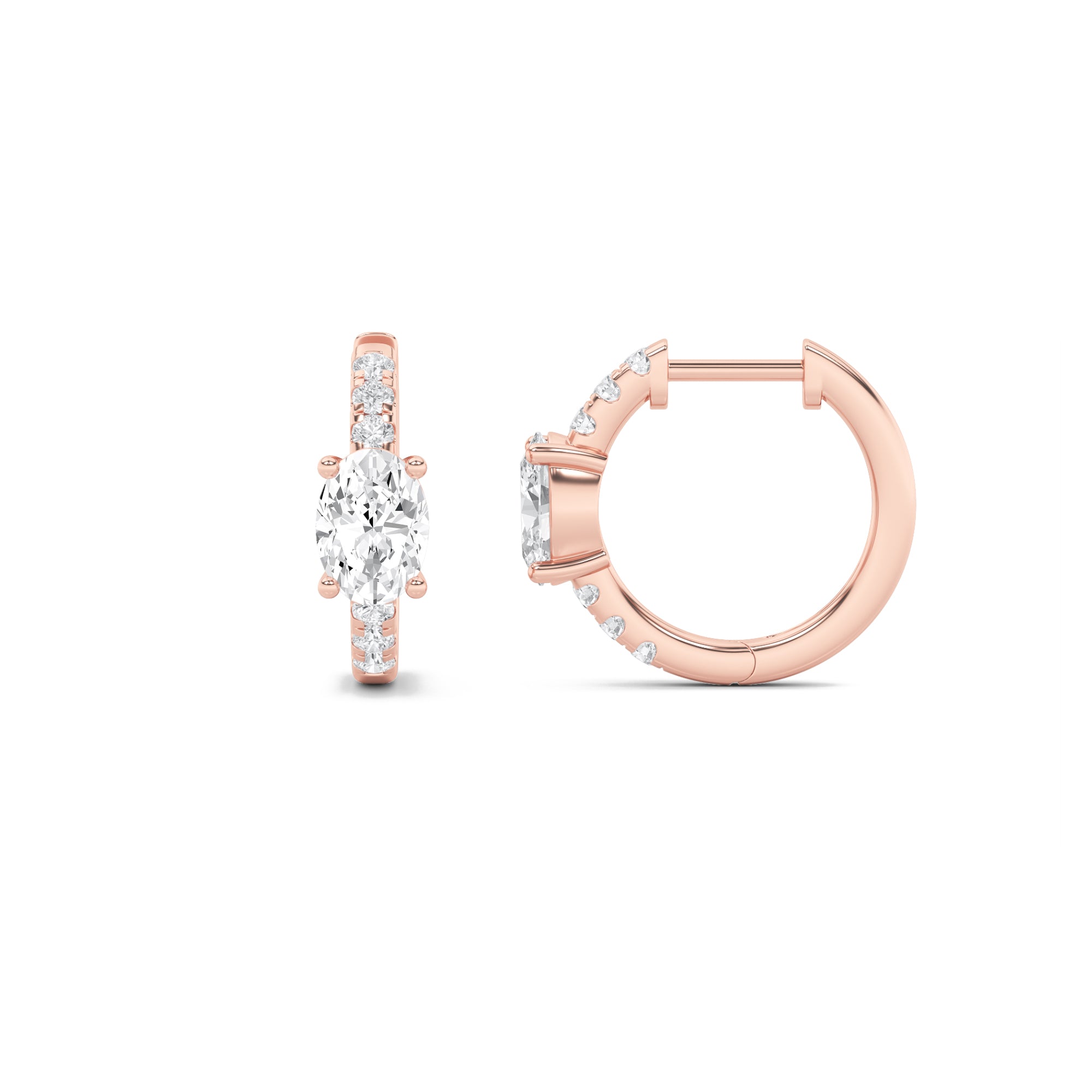 1.5CTW Oval Shaped Lab Grown Diamond (F/VS) Solitare Accent Huggie Earrings in 14K Gold
