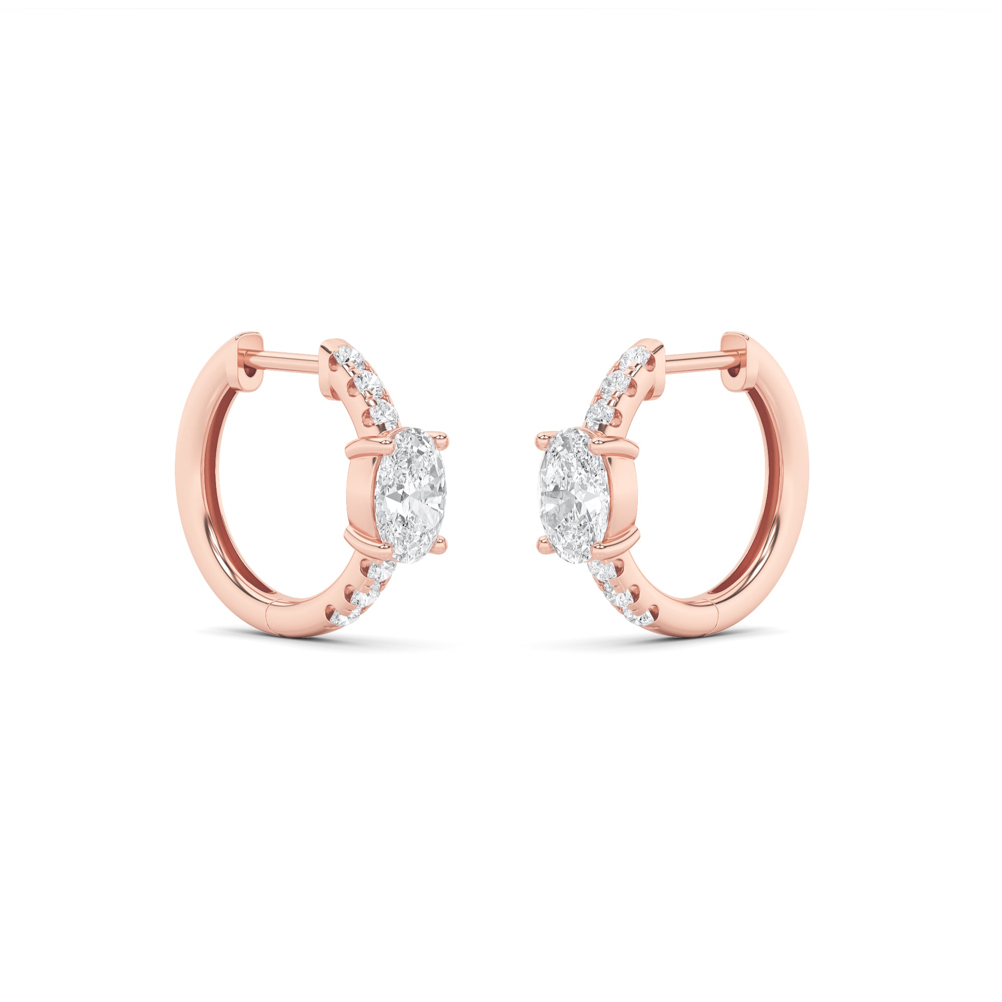 1.5CTW Oval Shaped Lab Grown Diamond (F/VS) Solitare Accent Huggie Earrings in 14K Gold