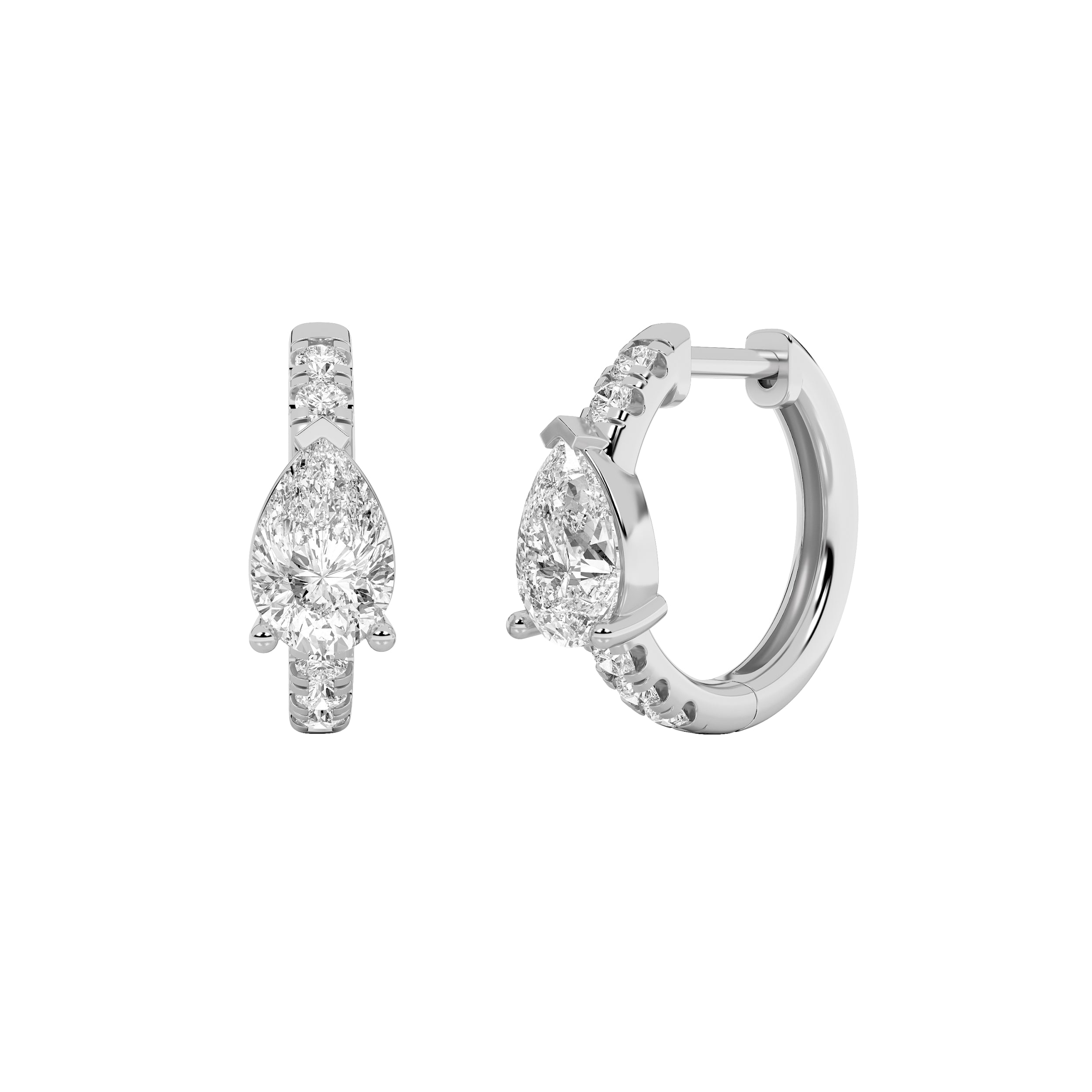 1.5CTW Pear Shaped Lab Grown Diamond (G/VS) Solitare Accent Huggie Earrings in 14K Gold