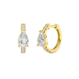 1.5CTW Pear Shaped Lab Grown Diamond (G/VS) Solitare Accent Huggie Earrings in 14K Gold