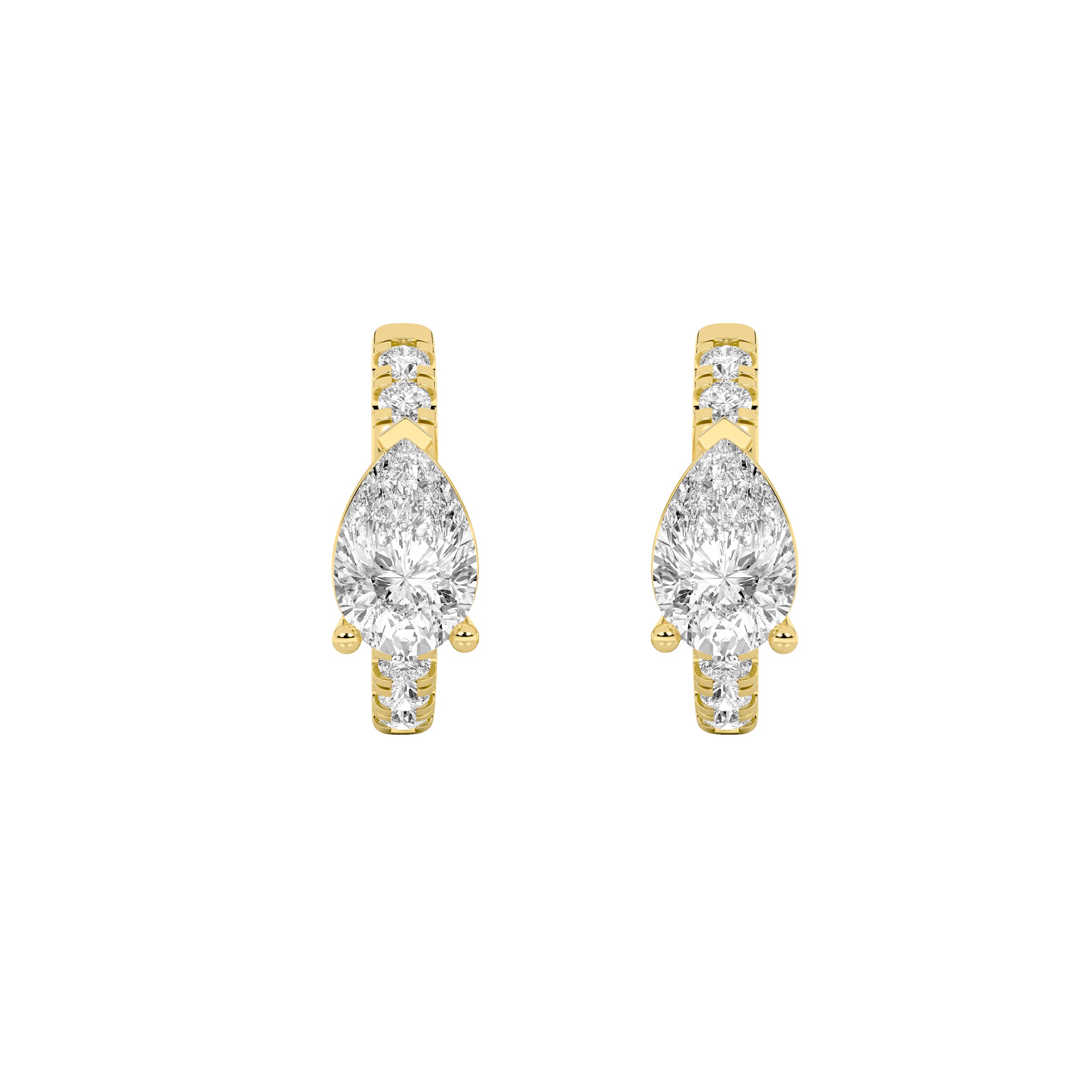 1.5CTW Pear Shaped Lab Grown Diamond (G/VS) Solitare Accent Huggie Earrings in 14K Gold