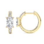 1.5CTW Radiant Shaped Lab Grown Diamond (G/VS) Solitare Accent Huggie Earrings in 14K Gold