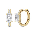1.5CTW Radiant Shaped Lab Grown Diamond (G/VS) Solitare Accent Huggie Earrings in 14K Gold