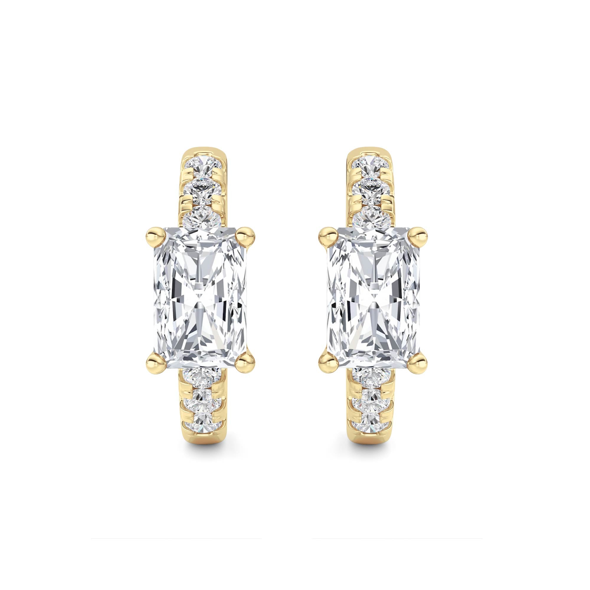 1.5CTW Radiant Shaped Lab Grown Diamond (G/VS) Solitare Accent Huggie Earrings in 14K Gold