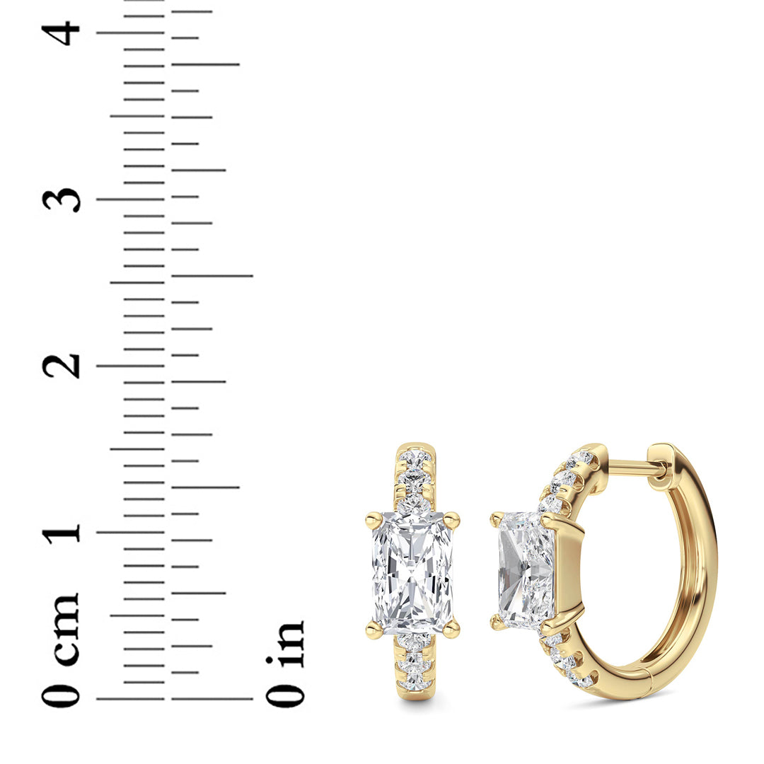 1.5CTW Radiant Shaped Lab Grown Diamond (G/VS) Solitare Accent Huggie Earrings in 14K Gold