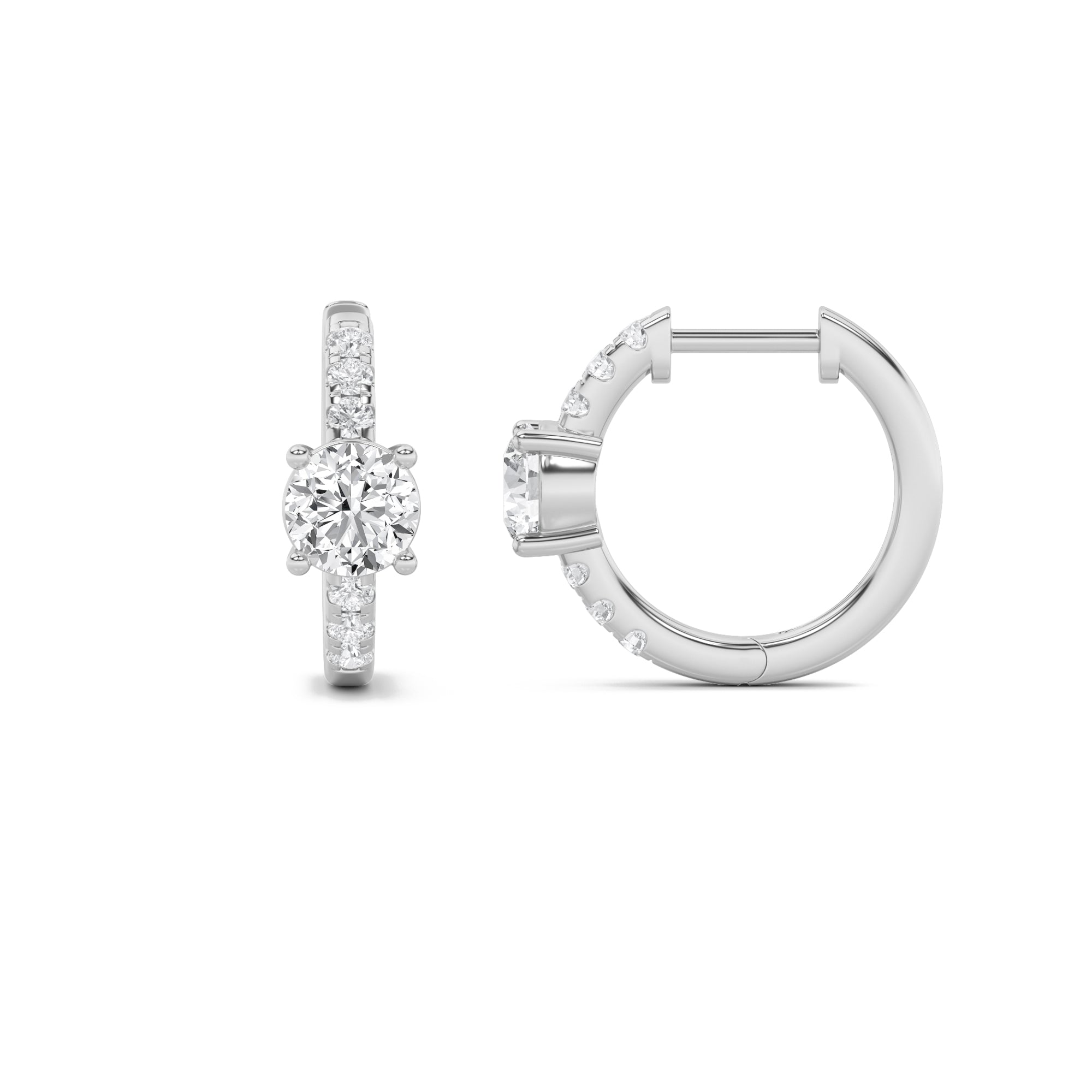 1.5CTW Round Shaped Lab Grown Diamond (F/VS) Solitare Accent Huggie Earrings in 14K Gold