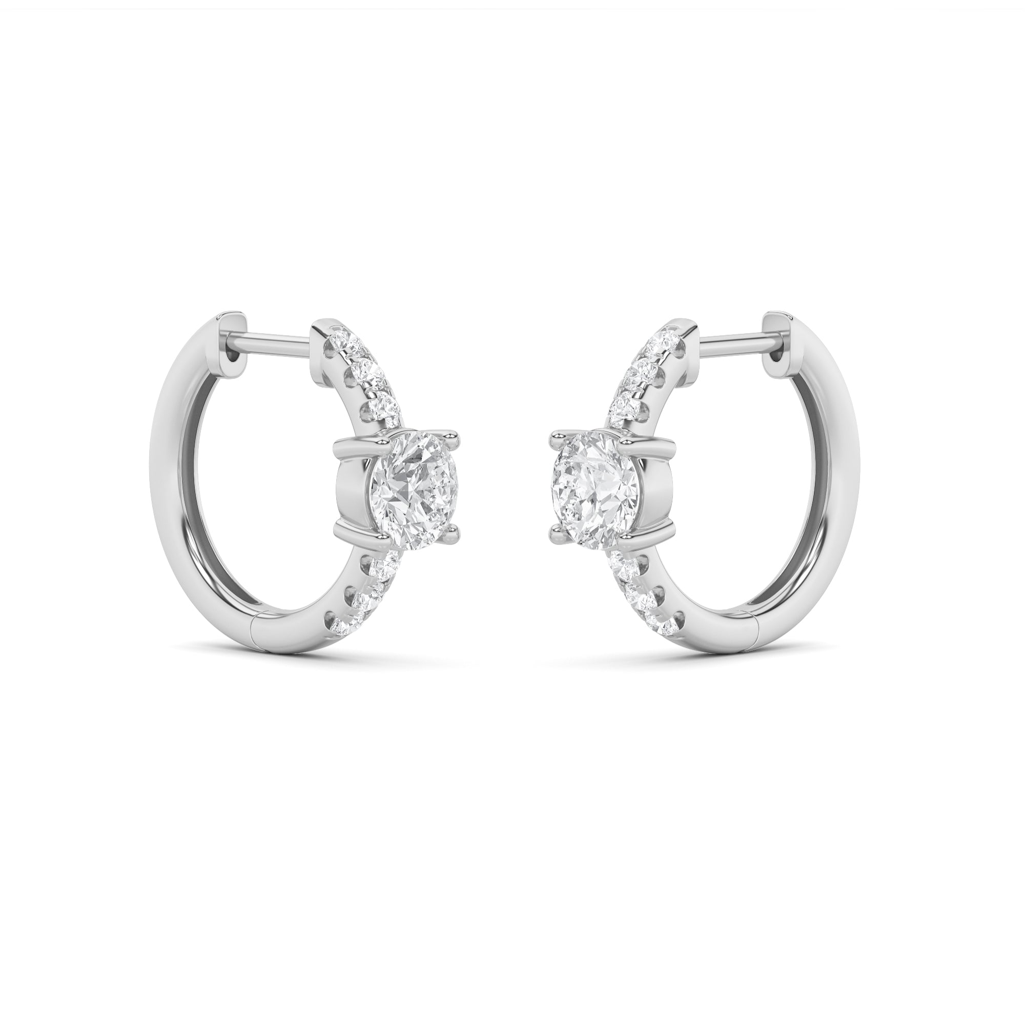 1.5CTW Round Shaped Lab Grown Diamond (G/VS) Solitare Accent Huggie Earrings in 14K Gold