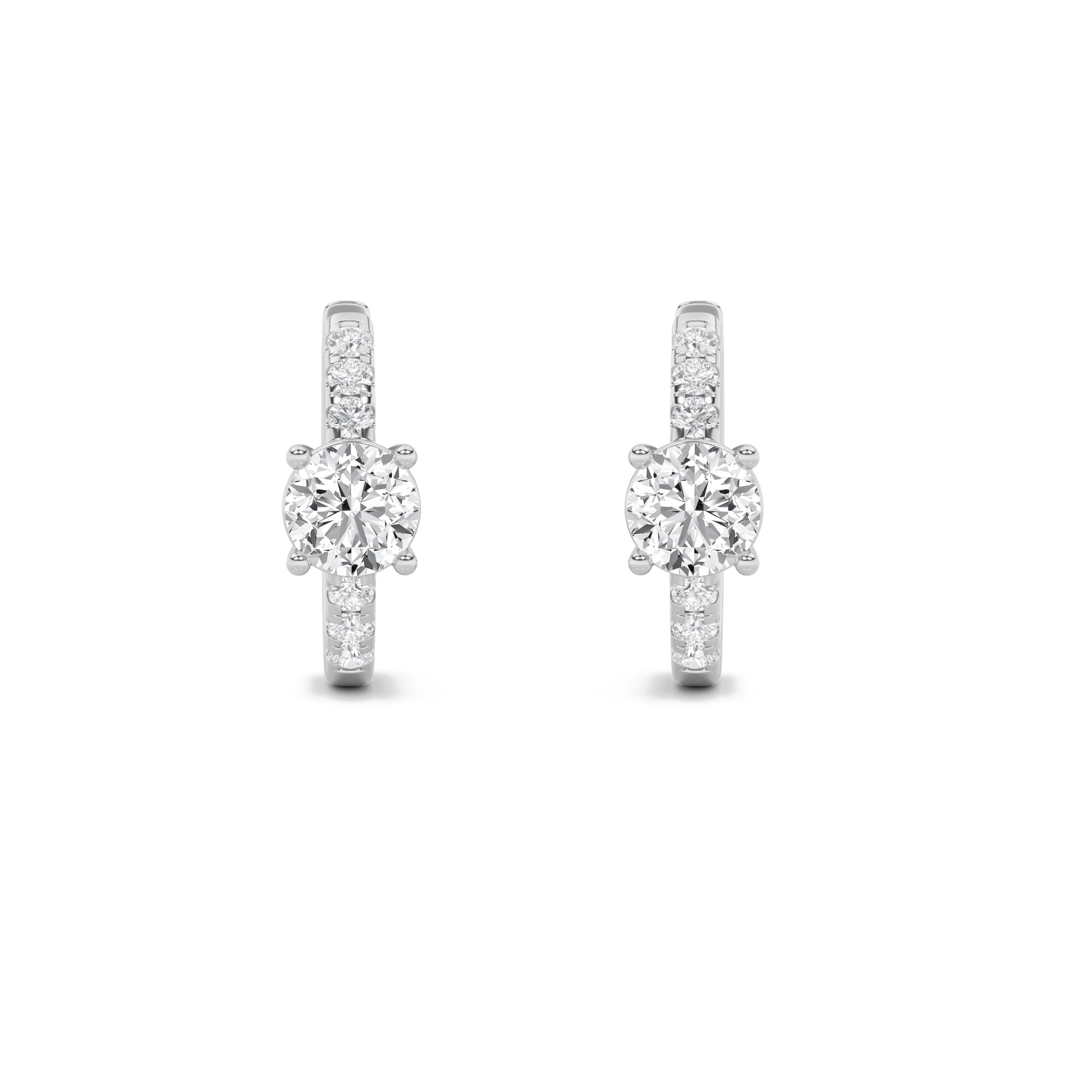 1.5CTW Round Shaped Lab Grown Diamond (G/VS) Solitare Accent Huggie Earrings in 14K Gold