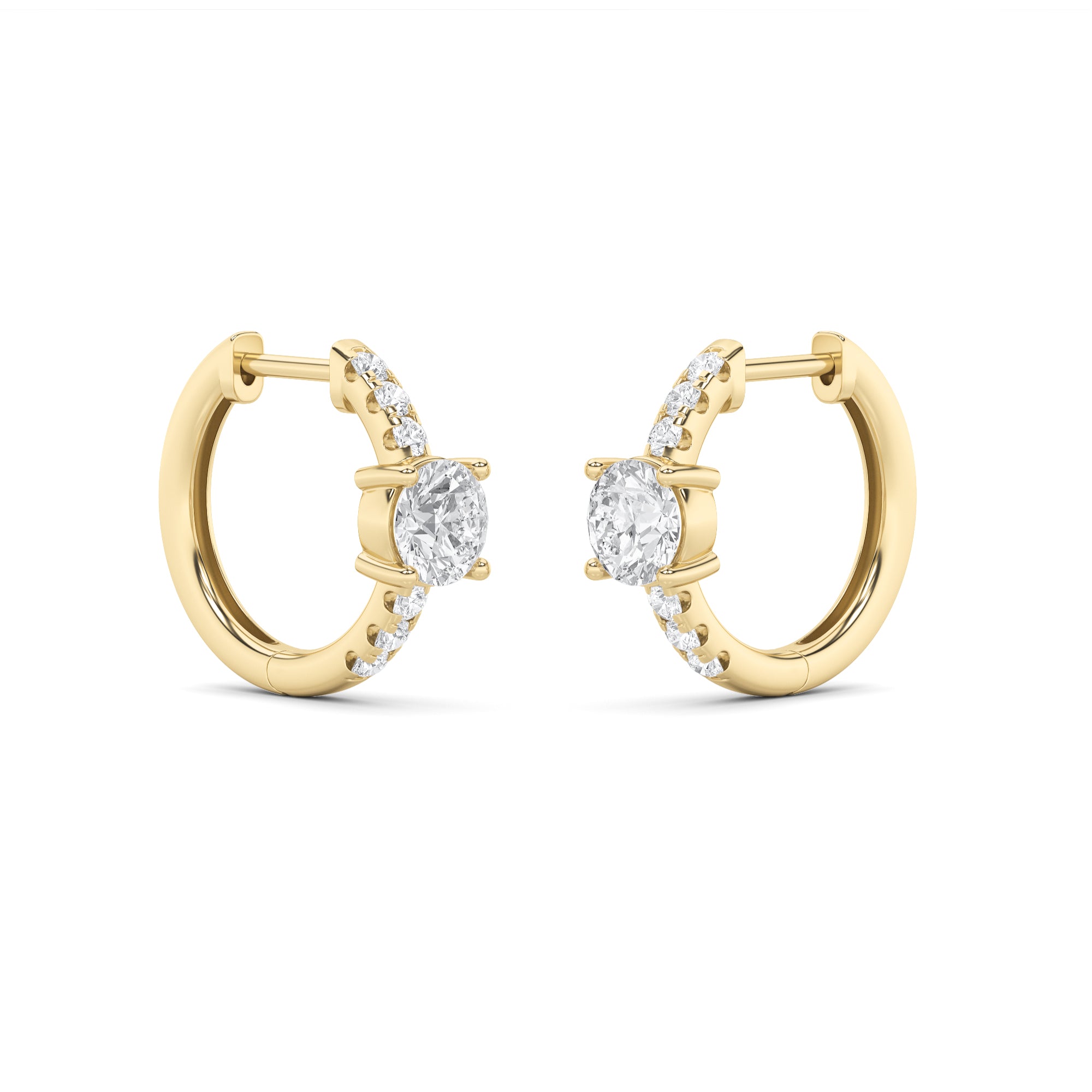 1.5CTW Round Shaped Lab Grown Diamond (F/VS) Solitare Accent Huggie Earrings in 14K Gold