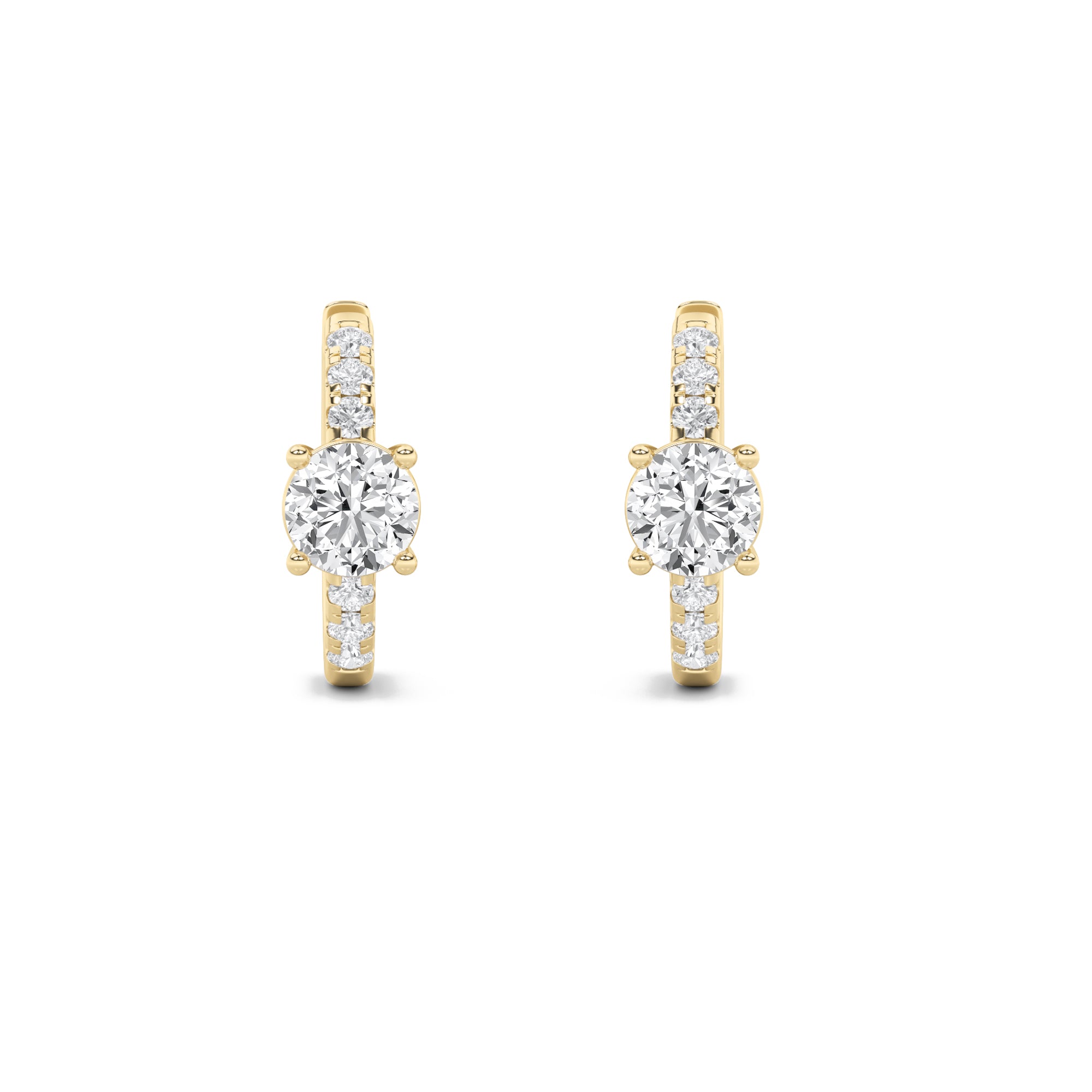 1.5CTW Round Shaped Lab Grown Diamond (F/VS) Solitare Accent Huggie Earrings in 14K Gold