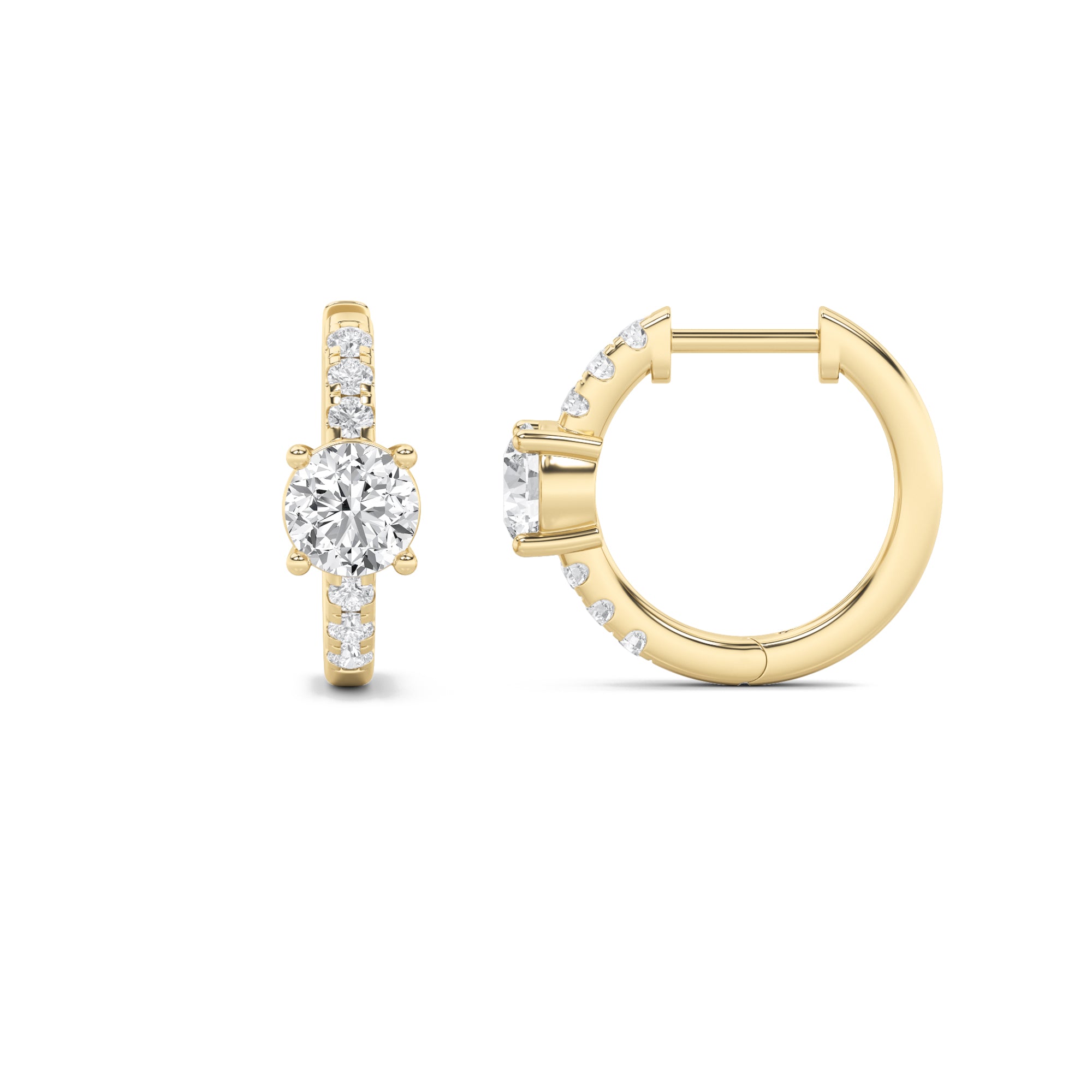 1.5CTW Round Shaped Lab Grown Diamond (G/VS) Solitare Accent Huggie Earrings in 14K Gold
