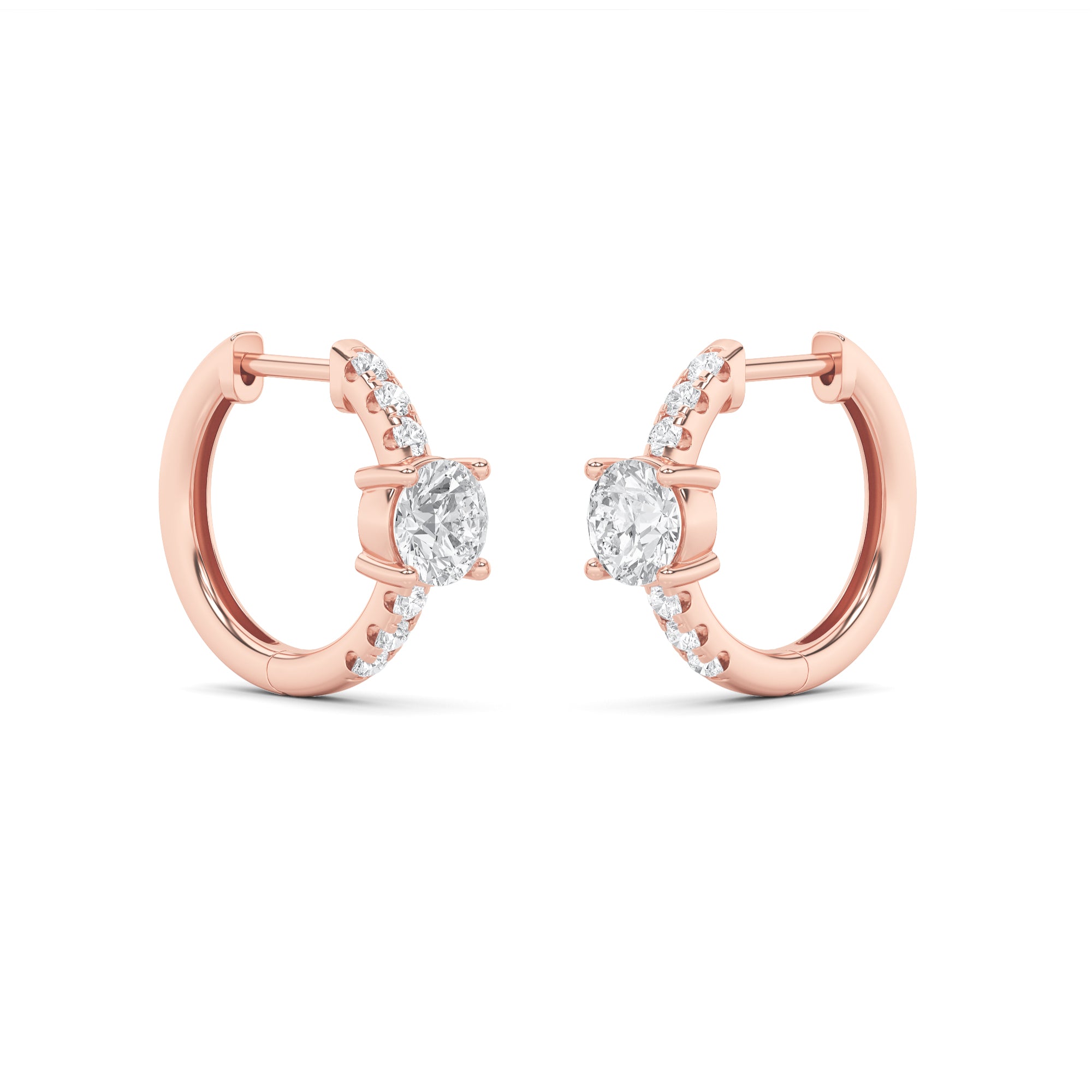 1.5CTW Round Shaped Lab Grown Diamond (F/VS) Solitare Accent Huggie Earrings in 14K Gold