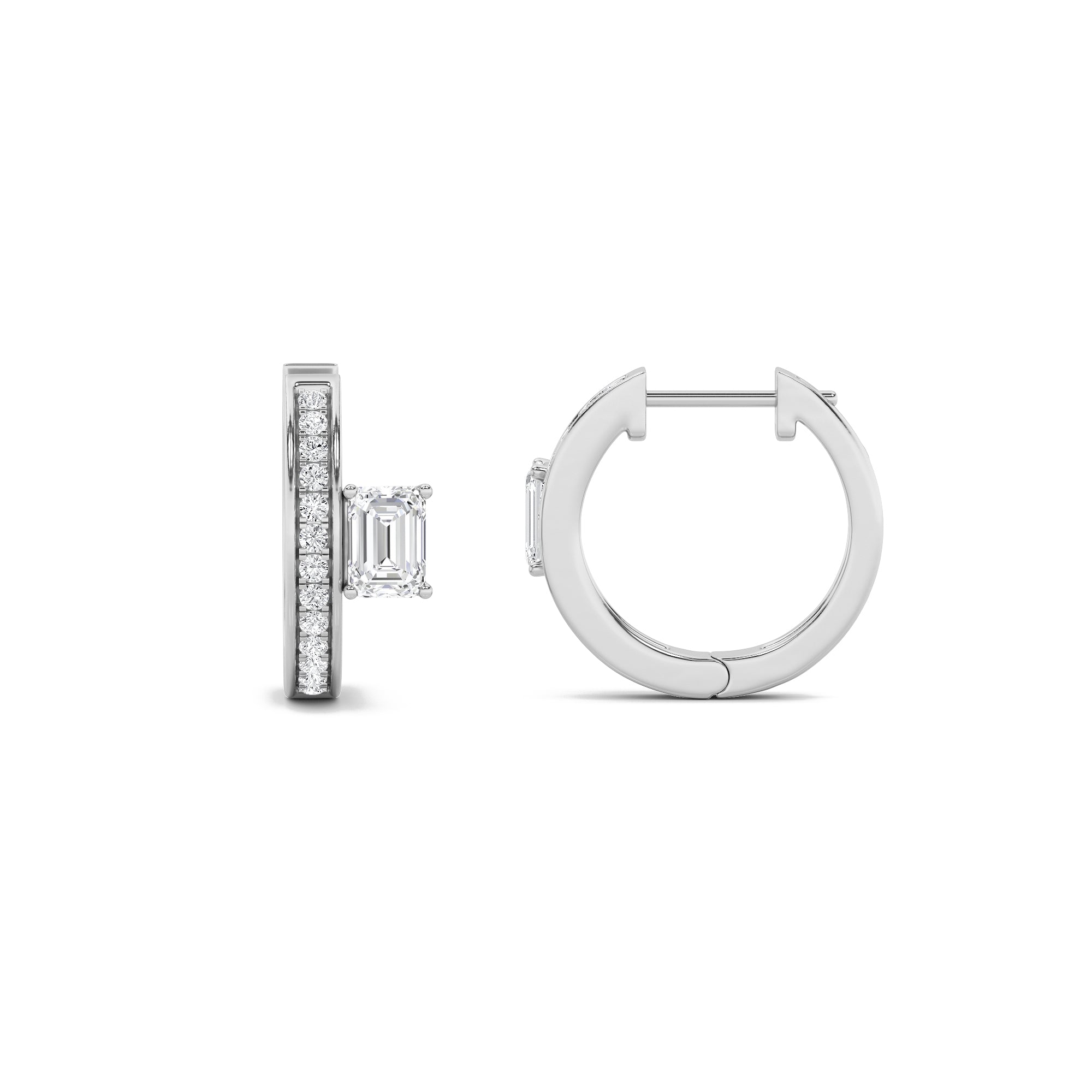 1.25CTW Emerald Shaped Lab Grown Diamond (F/VS) Accented Huggie Earrings in 14K Gold