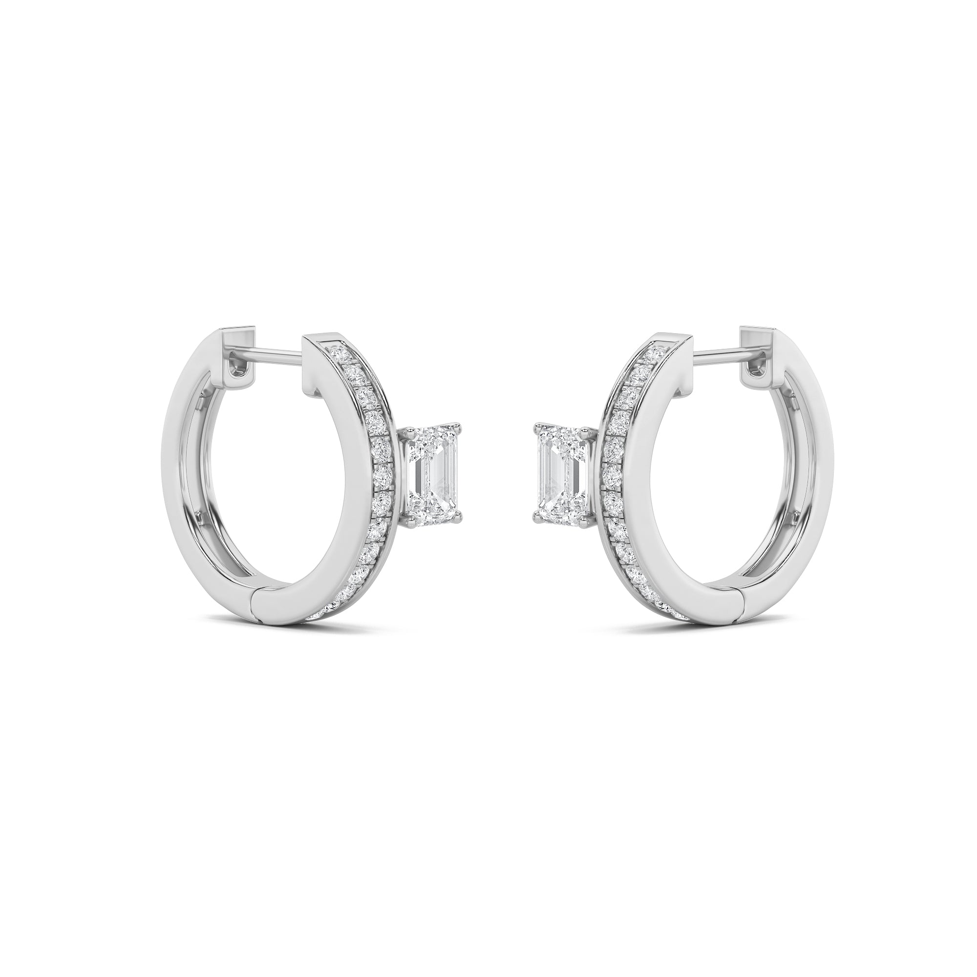 1.25CTW Emerald Shaped Lab Grown Diamond (G/VS) Accented Huggie Earrings in 14K Gold