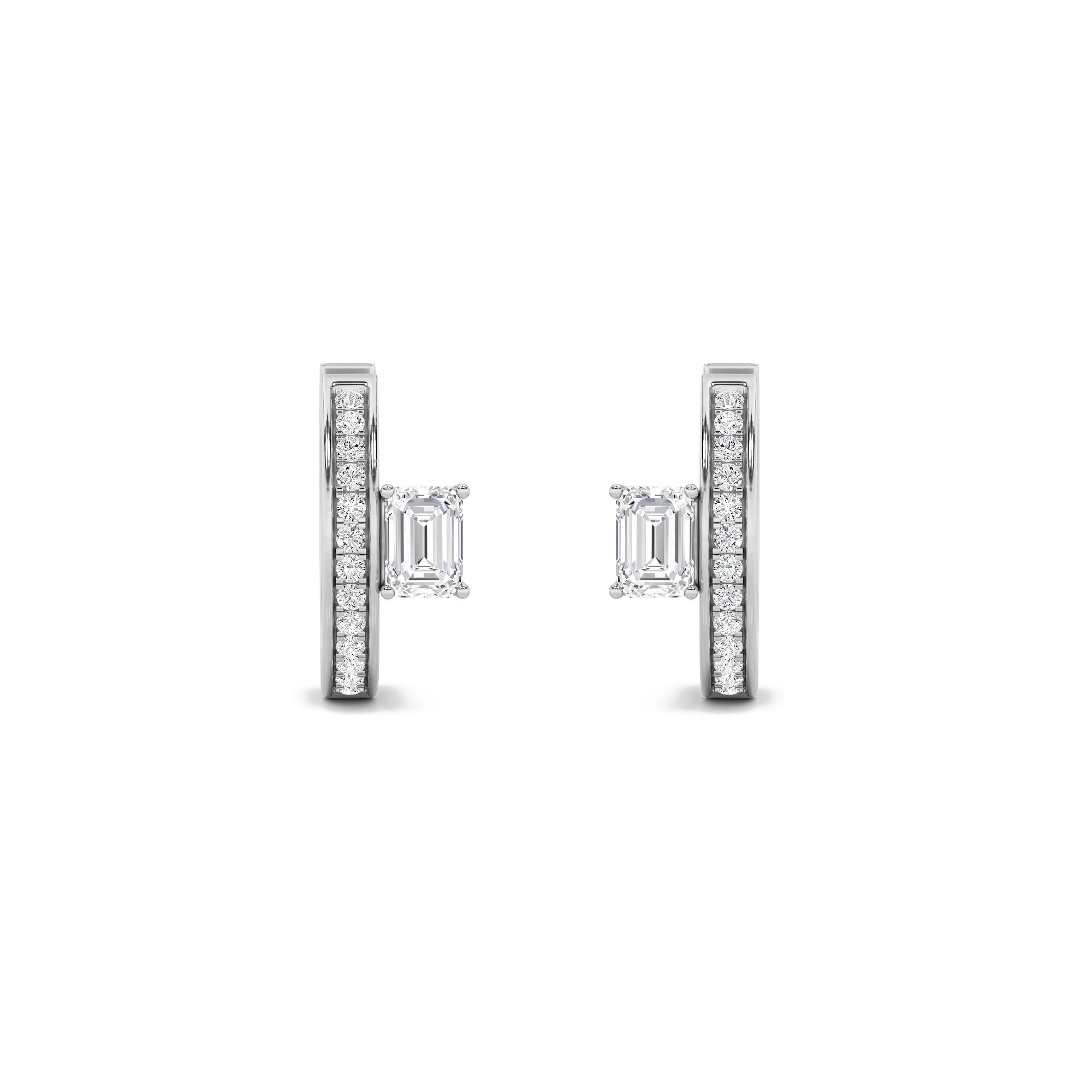 1.25CTW Emerald Shaped Lab Grown Diamond (G/VS) Accented Huggie Earrings in 14K Gold